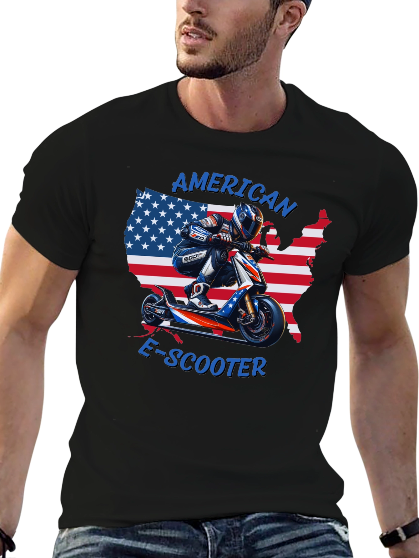American E-Scooter Patriotic Graphic T-Shirt