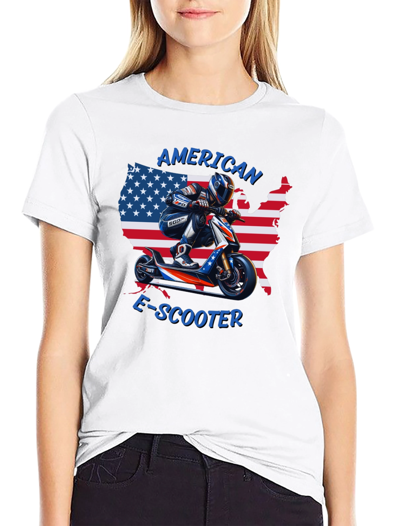 American E-Scooter Patriotic Graphic T-Shirt