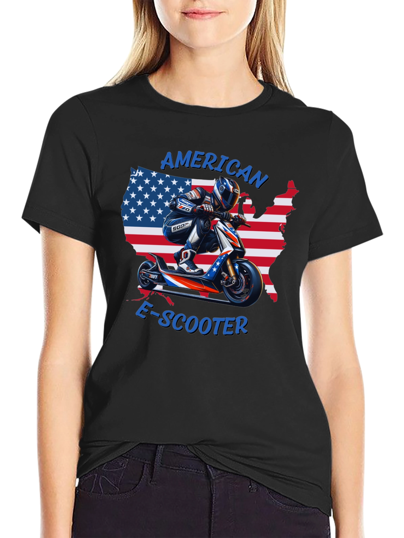 American E-Scooter Patriotic Graphic T-Shirt