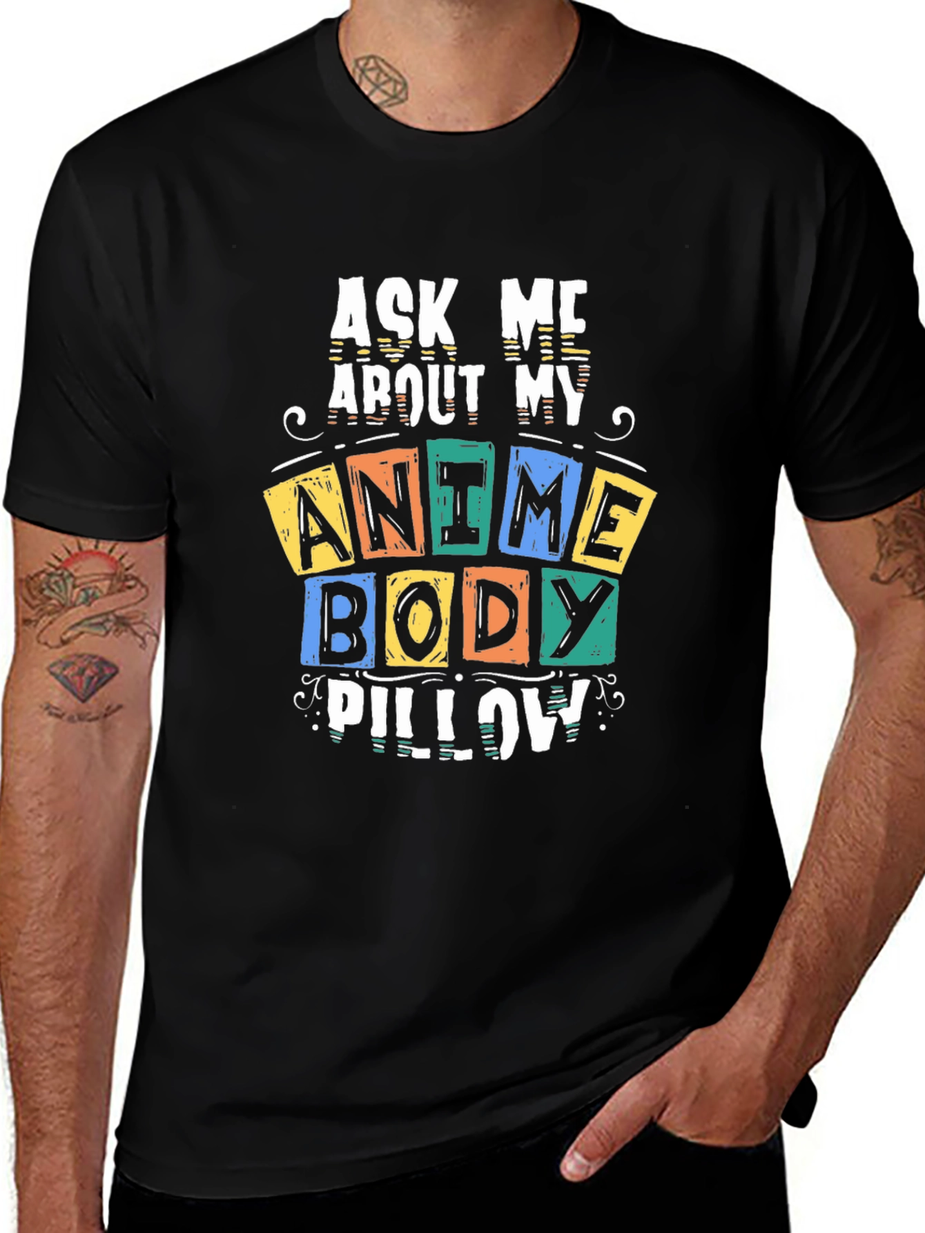 Anime Body Pillow Graphic Tee - Black