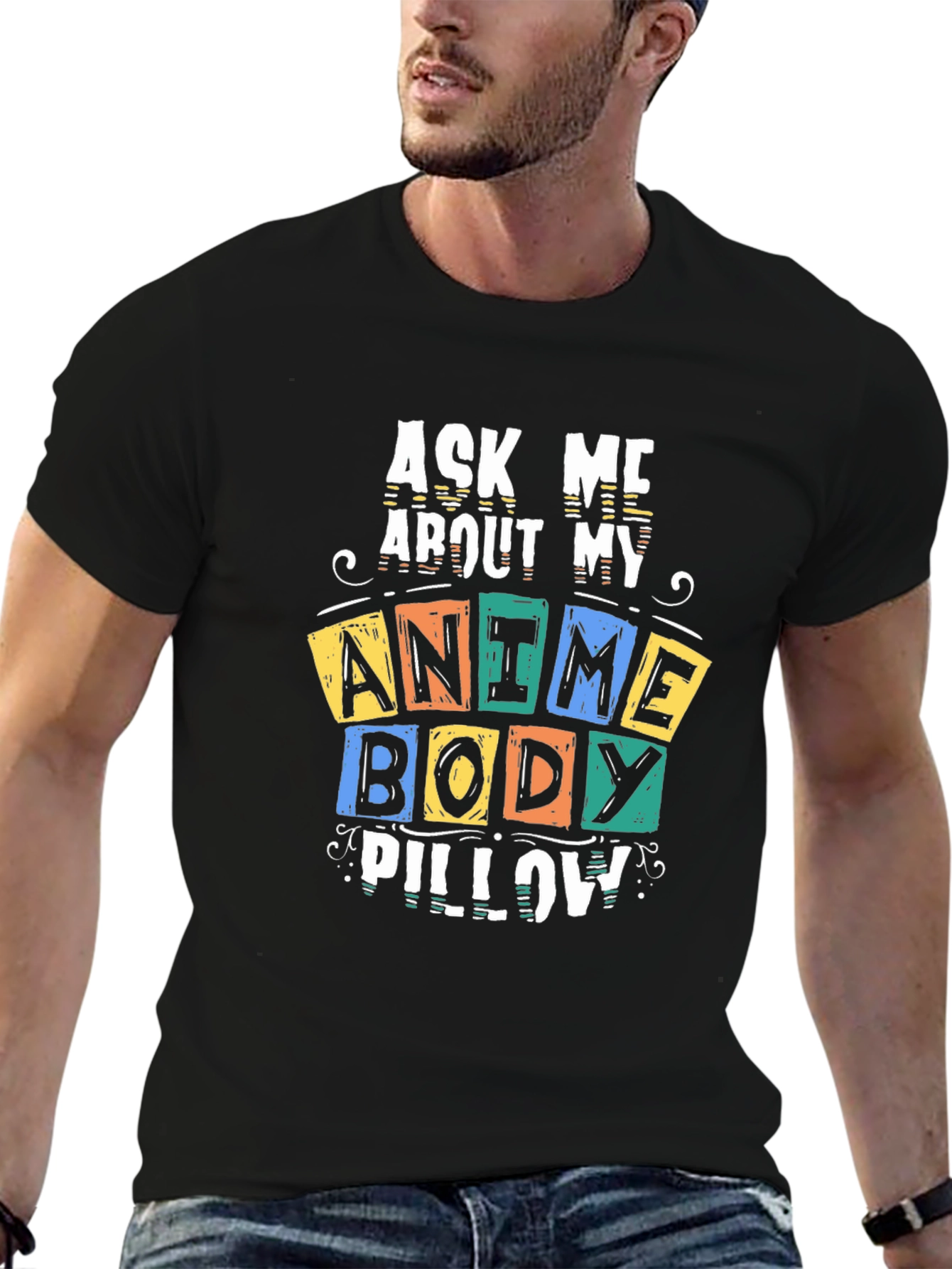 Anime Body Pillow Graphic Tee - Black