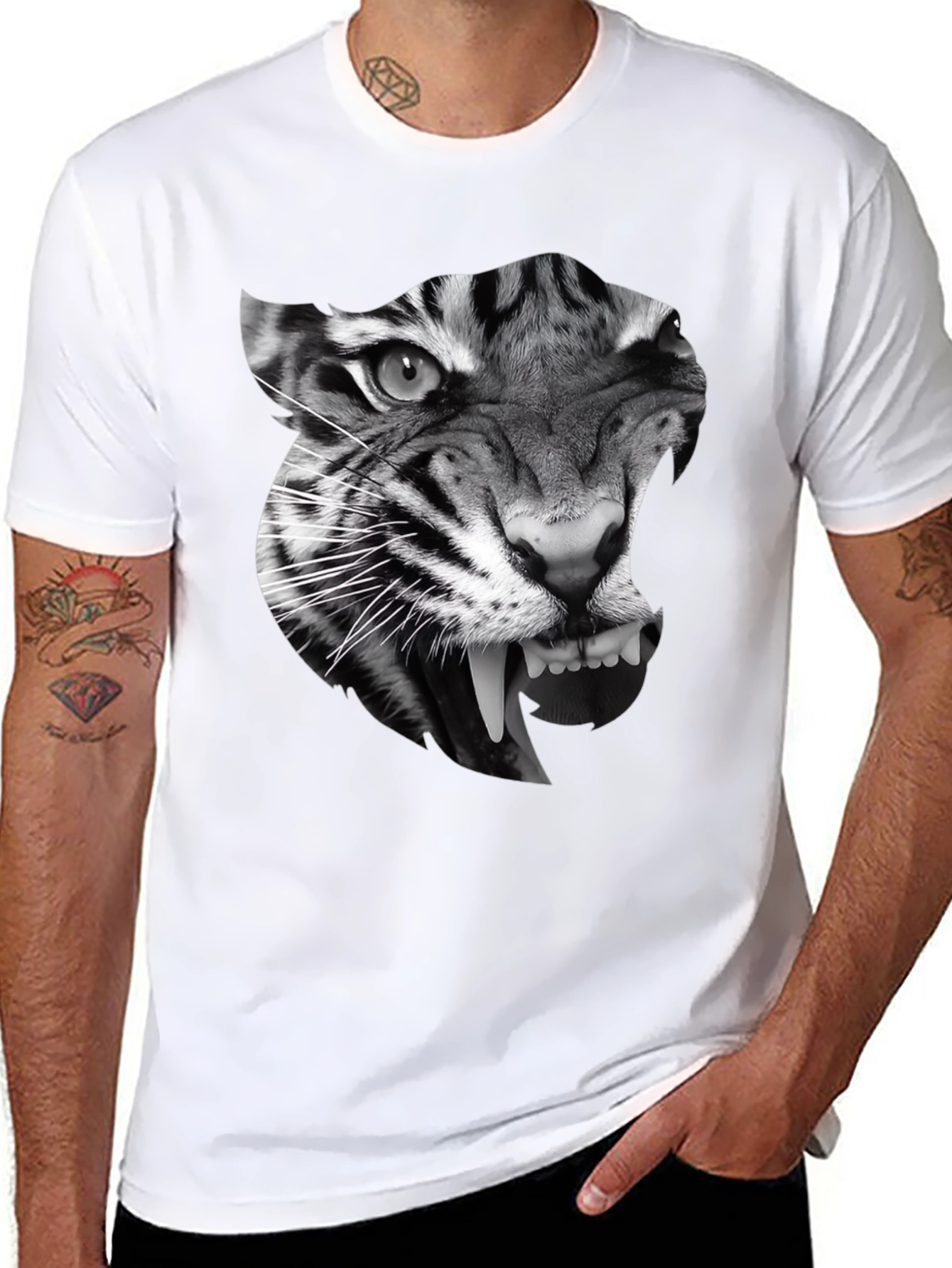 Mens Black T-Shirt with Tiger Graphic