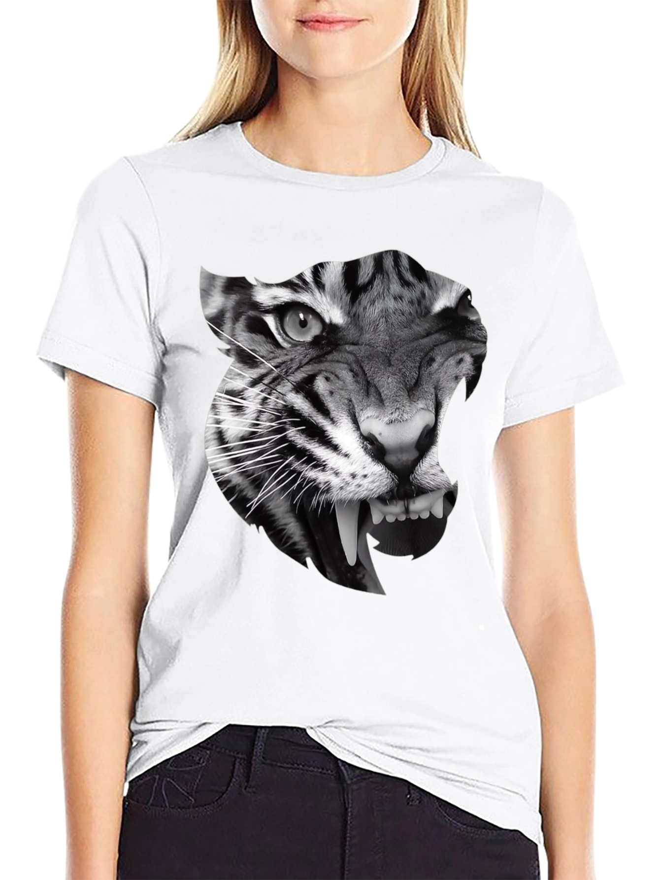 Mens Black T-Shirt with Tiger Graphic