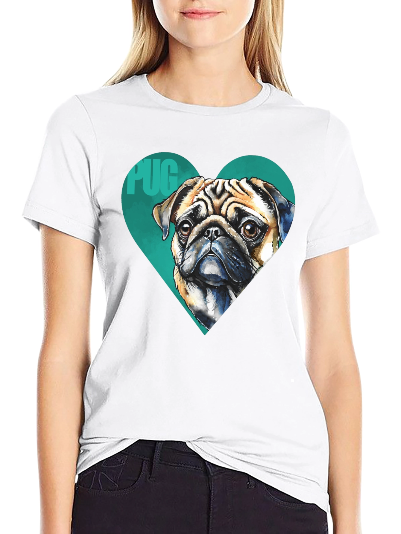 Pug Heart T-Shirt - Black Cute Dog Graphic Tee