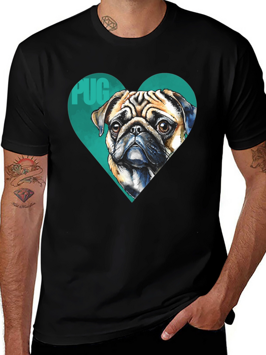 Pug Heart T-Shirt - Black Cute Dog Graphic Tee