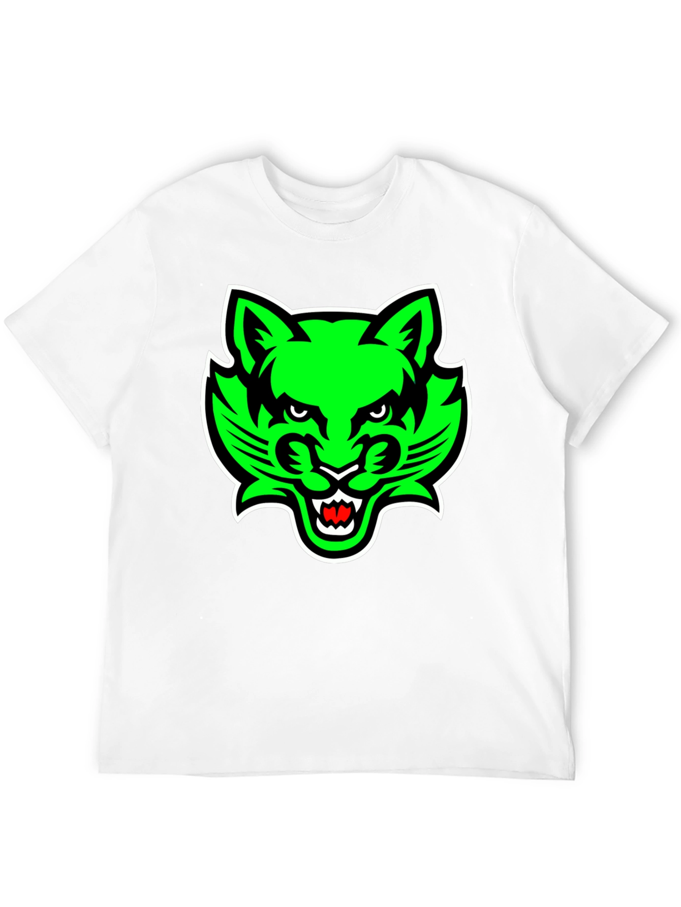 Mens Black T-Shirt with Green Cat Graphic