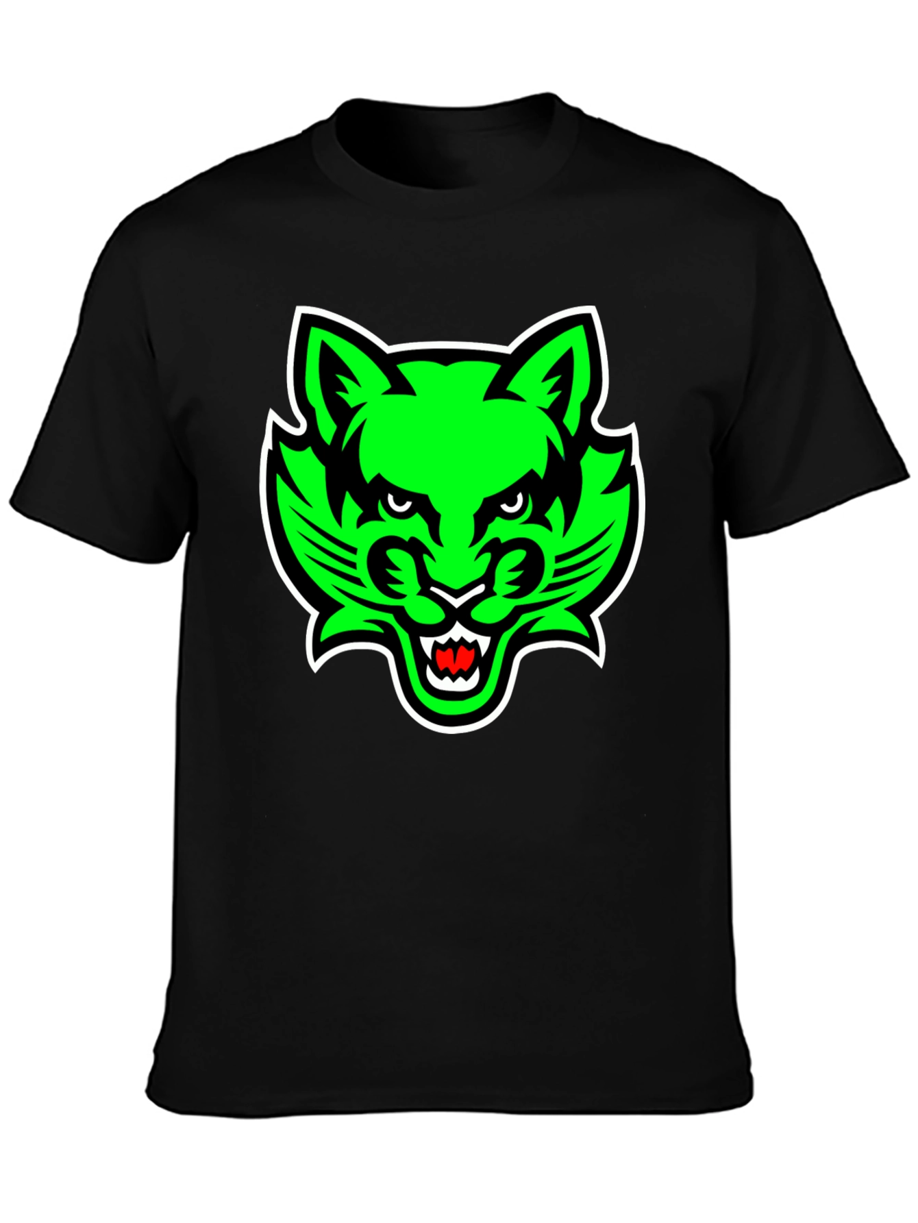 Mens Black T-Shirt with Green Cat Graphic