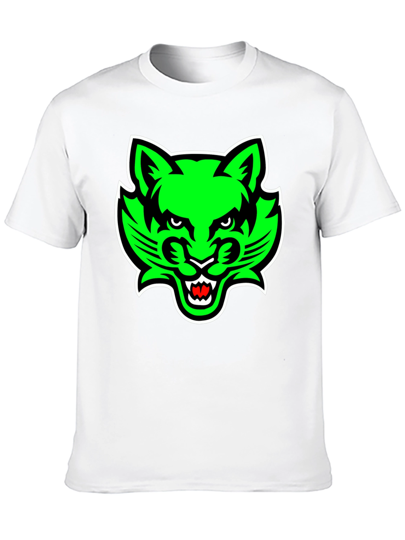 Mens Black T-Shirt with Green Cat Graphic