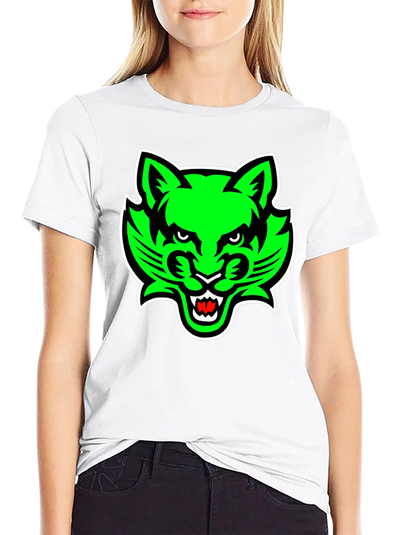 Mens Black T-Shirt with Green Cat Graphic