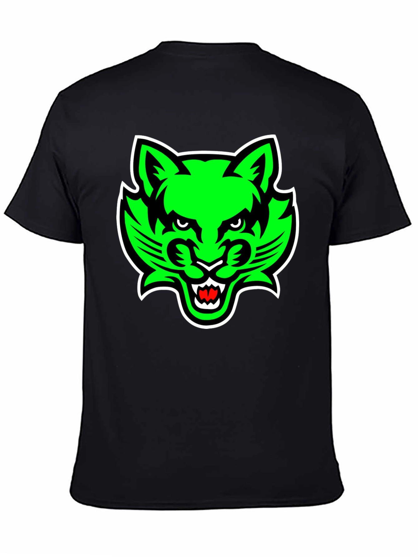 Mens Black T-Shirt with Green Cat Graphic