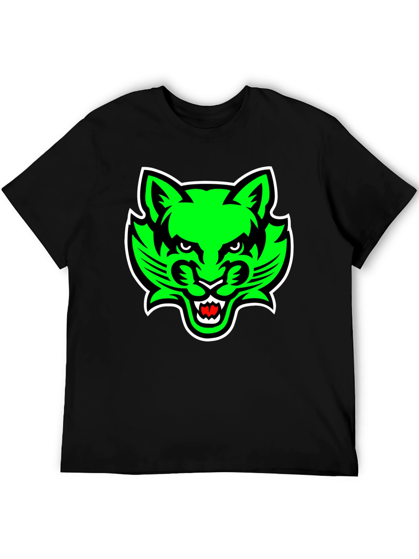 Mens Black T-Shirt with Green Cat Graphic