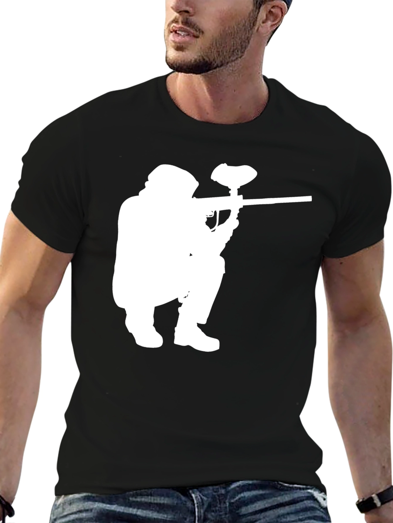 Paintball Player Graphic Tee - Black Cotton T-Shirt