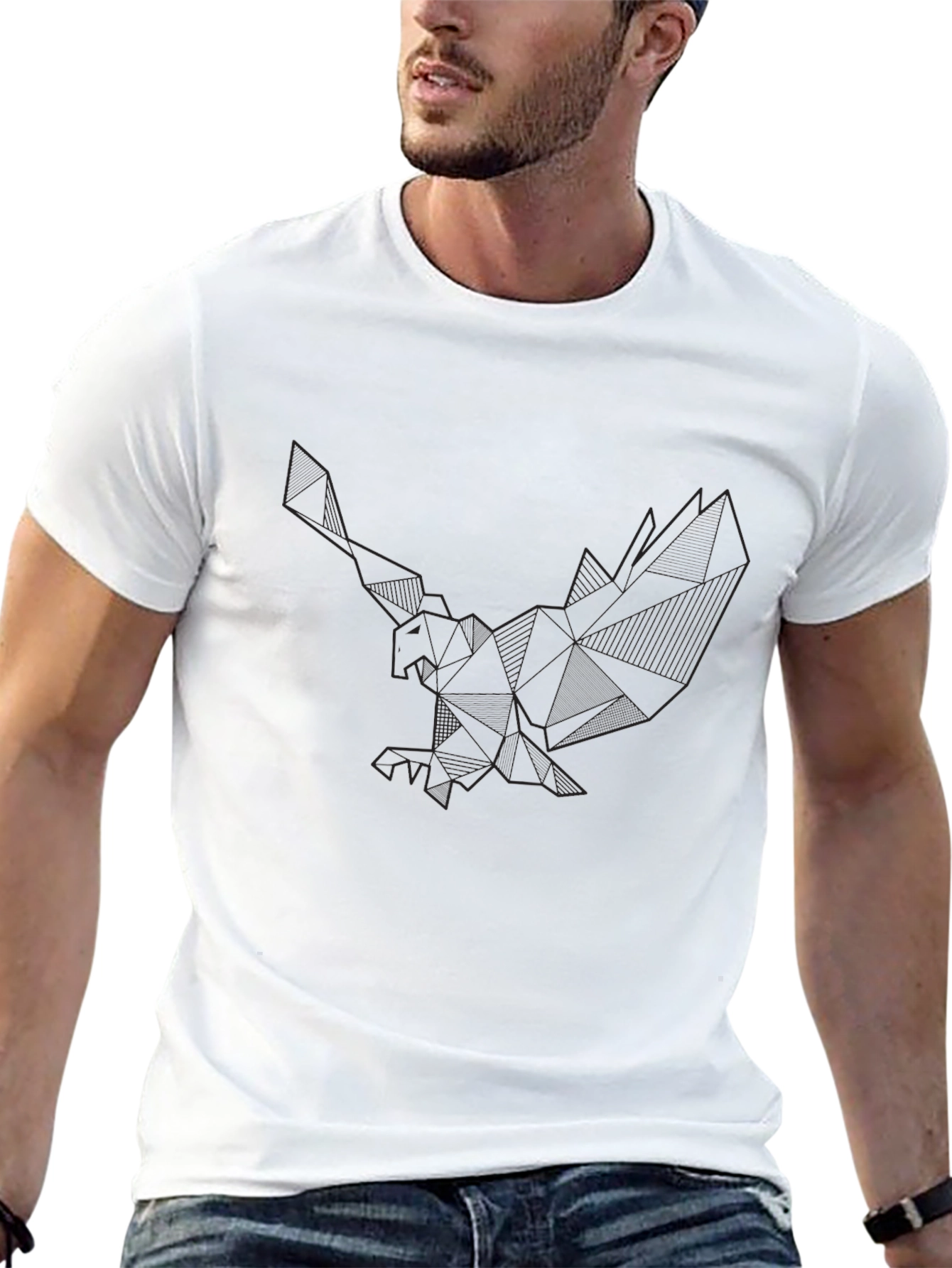 Geometric Eagle Graphic Black T-Shirt