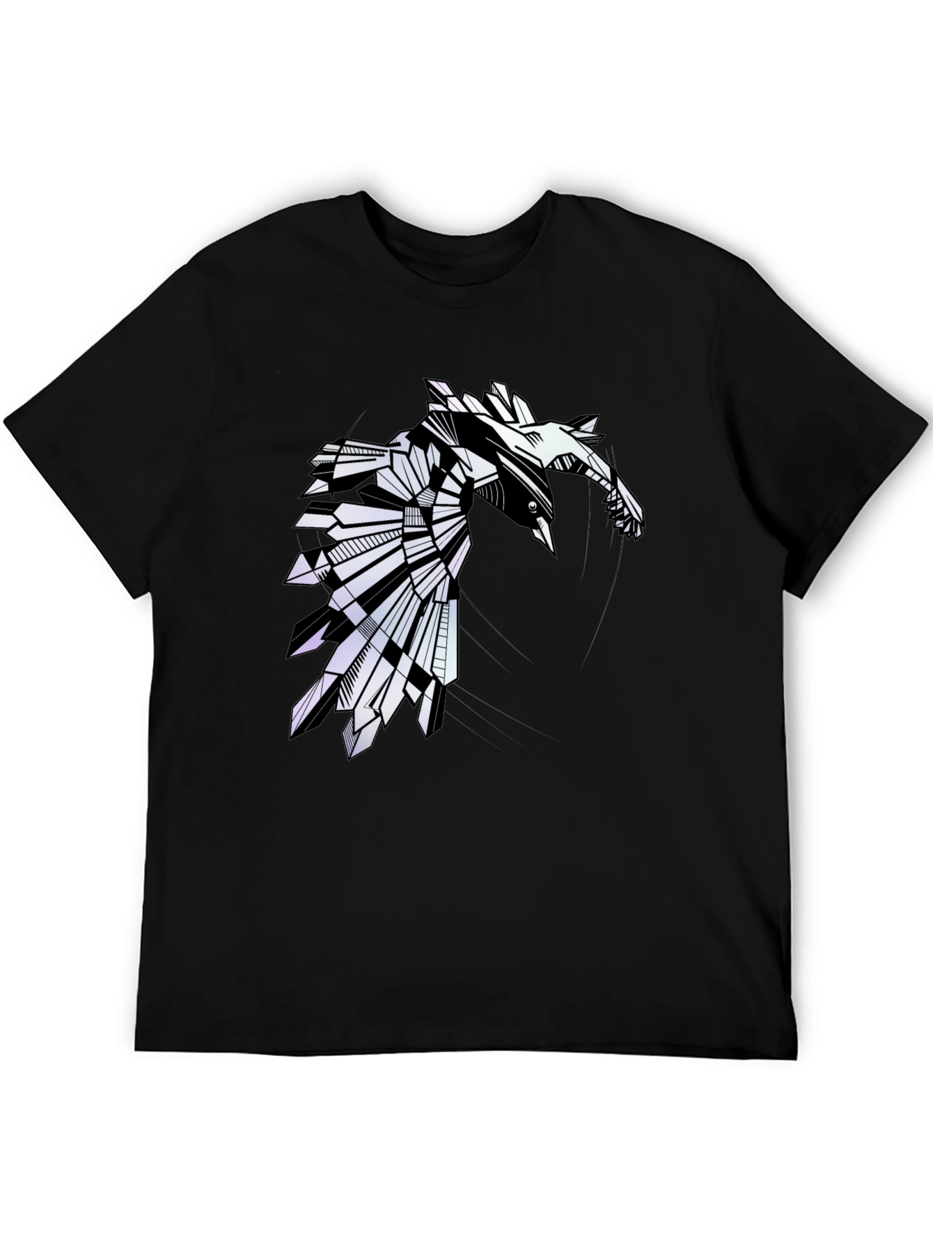 Geometric Raven Graphic Tee - Modern Bird Design