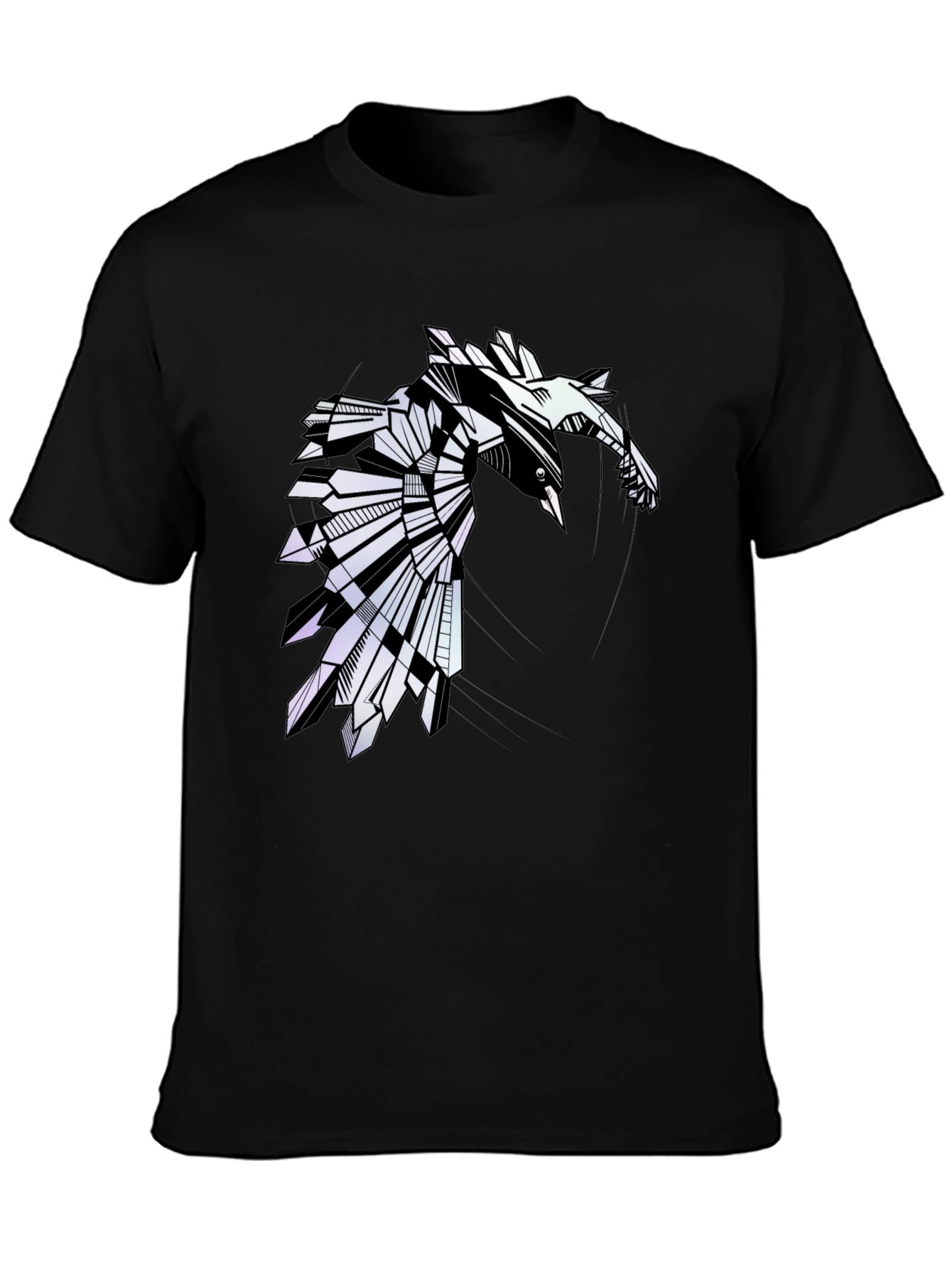 Geometric Raven Graphic Tee - Modern Bird Design