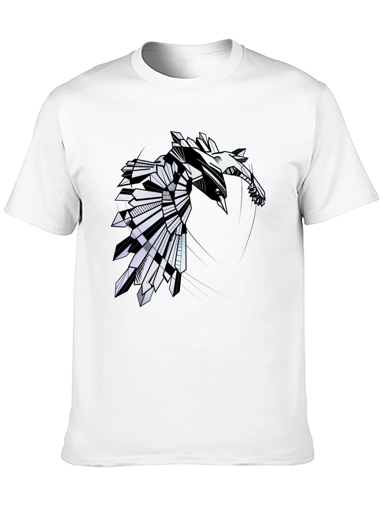 Geometric Raven Graphic Tee - Modern Bird Design