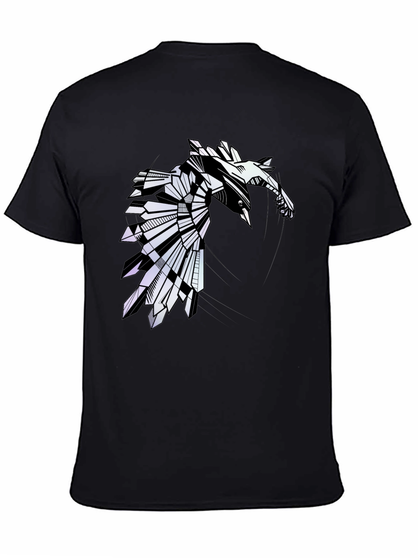 Geometric Raven Graphic Tee - Modern Bird Design