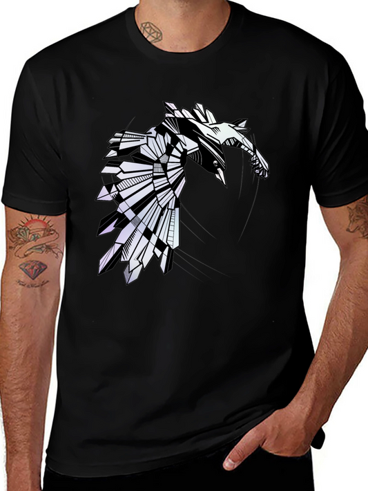 Geometric Raven Graphic Tee - Modern Bird Design