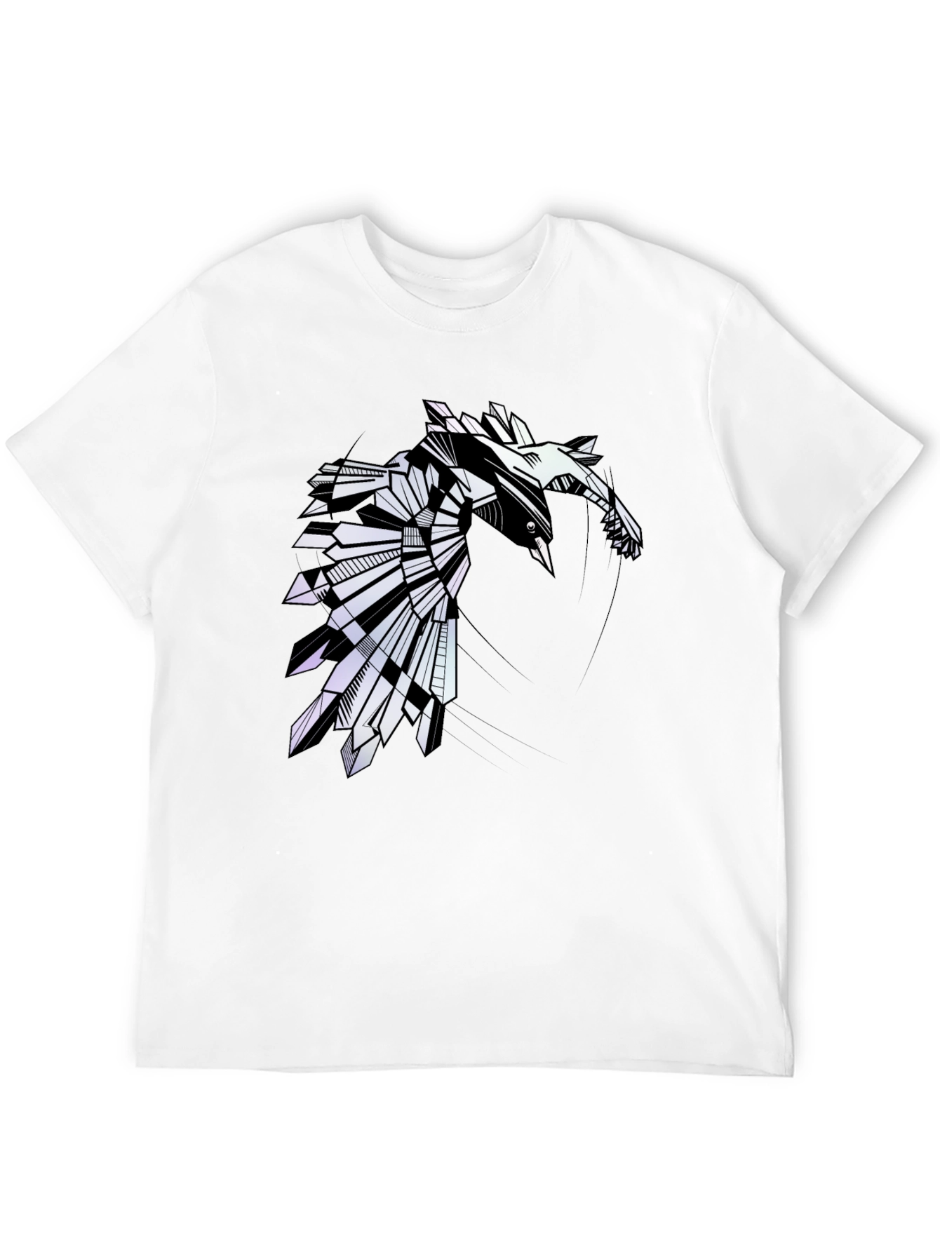 Geometric Raven Graphic Tee - Modern Bird Design