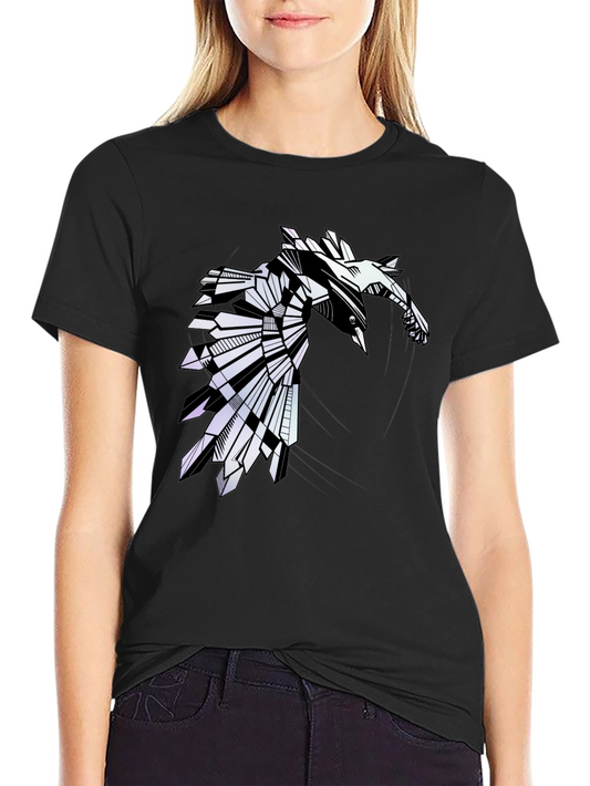 Geometric Raven Graphic Tee - Modern Bird Design