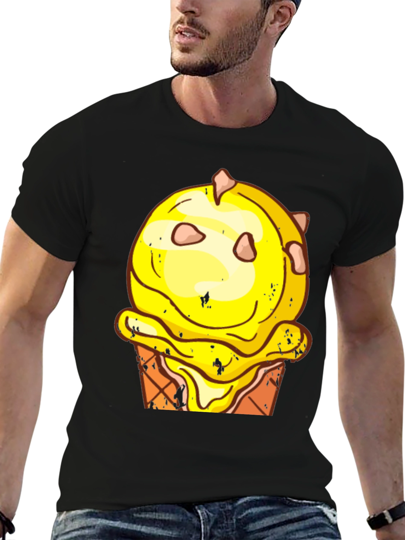 Ice Cream Cone Graphic Tee - Black Cotton T-Shirt