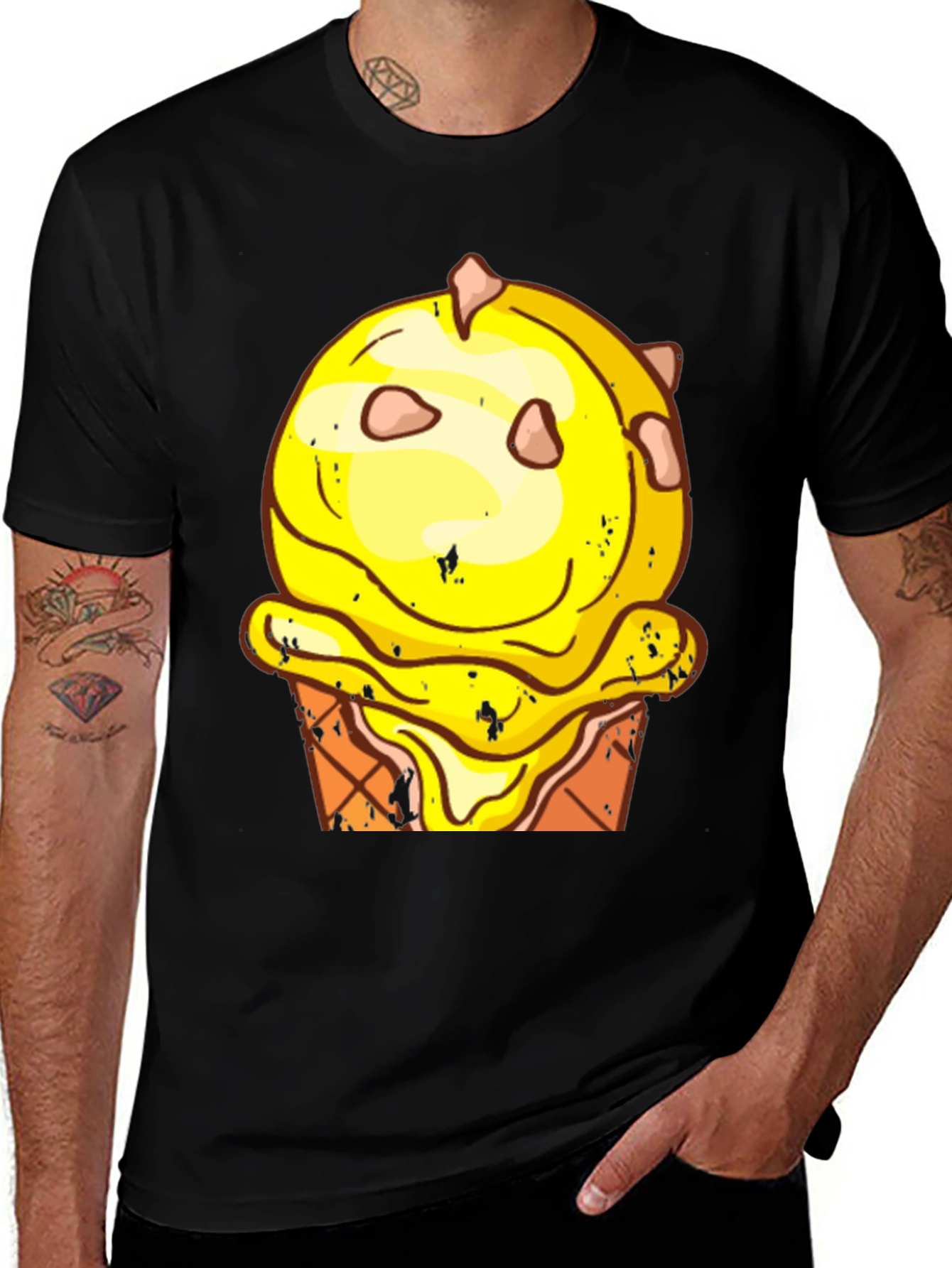 Ice Cream Cone Graphic Tee - Black Cotton T-Shirt