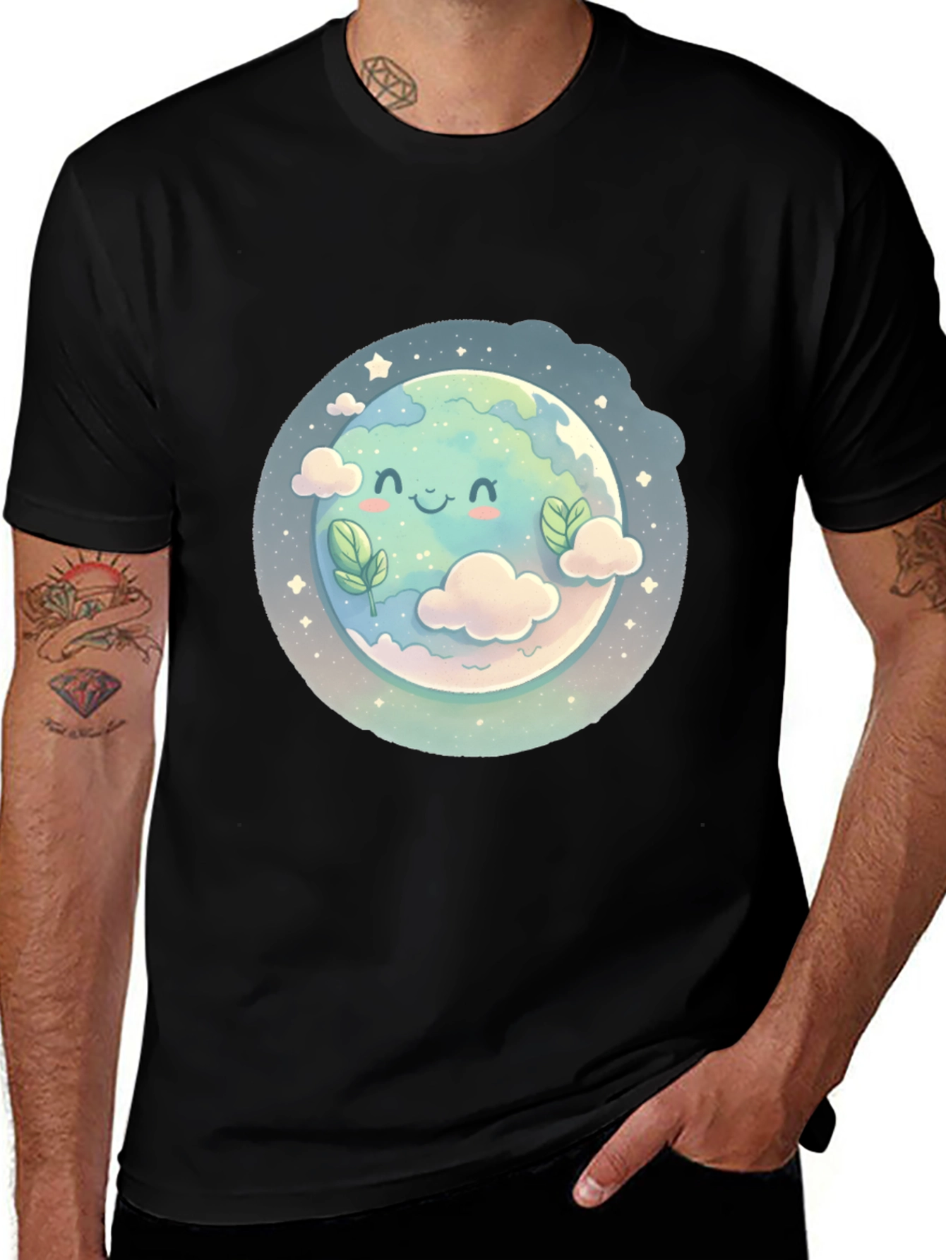 Cute Earth Cartoon Graphic T-Shirt