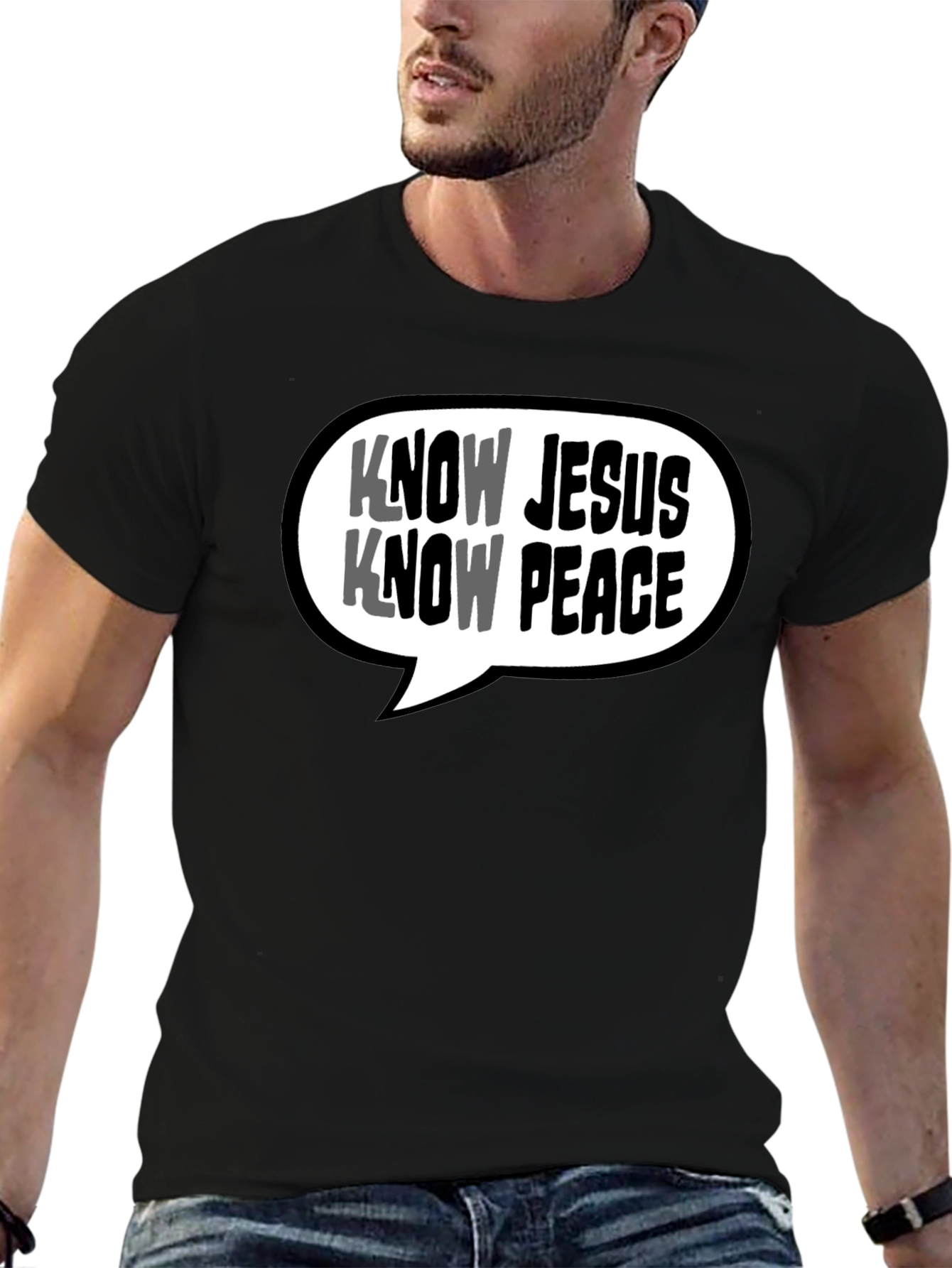 Know Jesus Know Peace Black T-Shirt Christian Graphic Tee