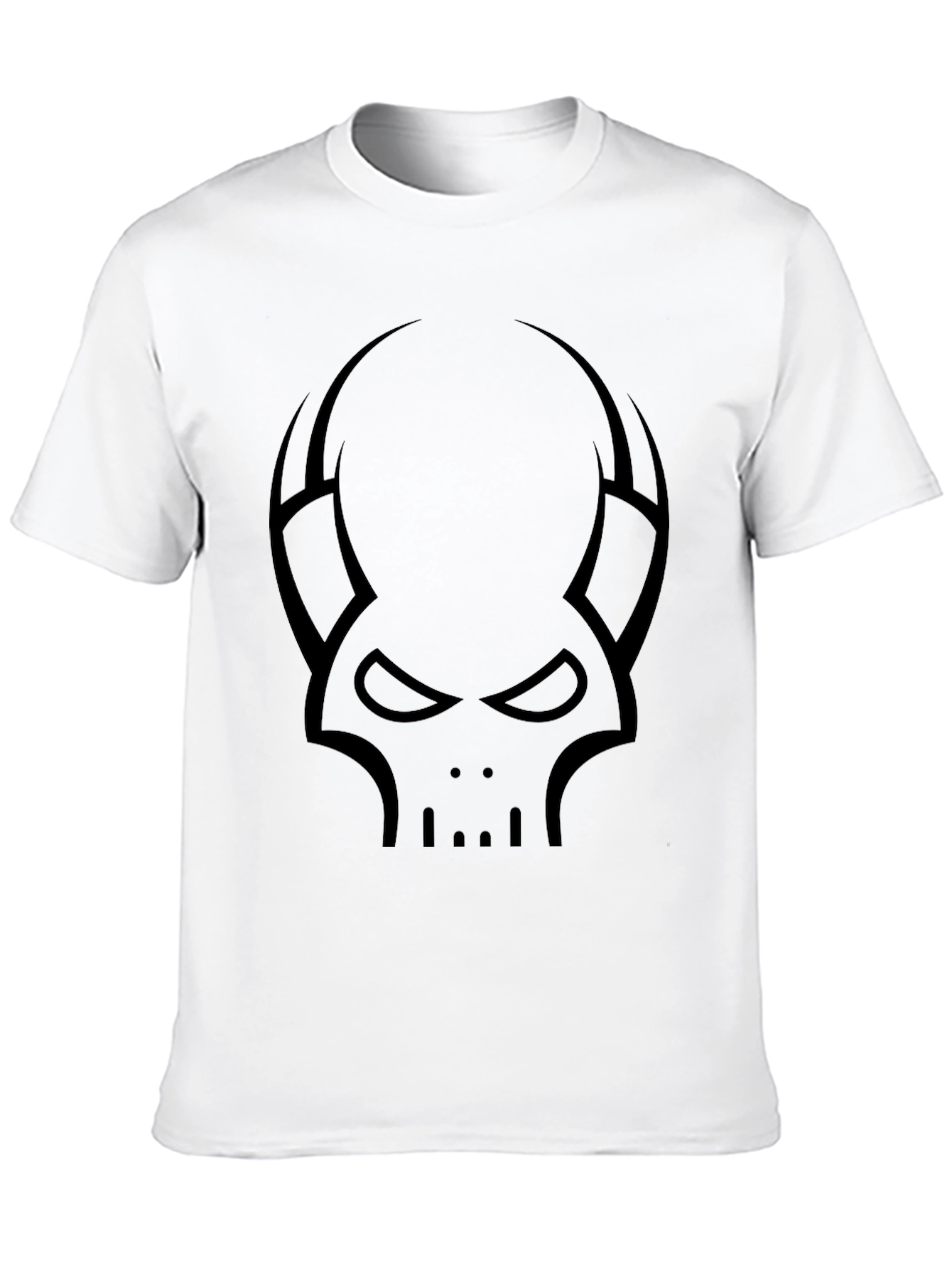 Skull Horns Graphic Tee - Black Cotton Casual