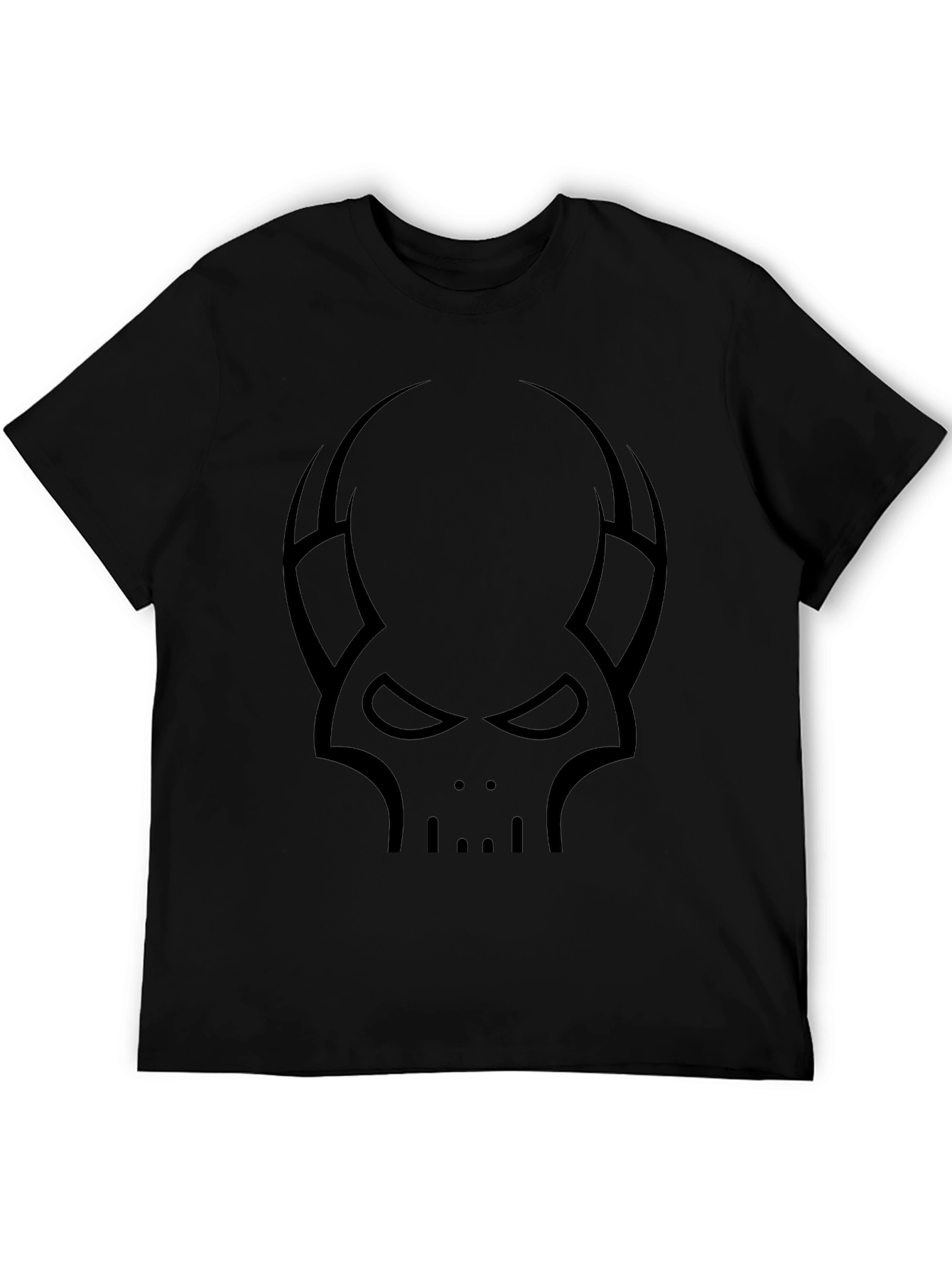 Skull Horns Graphic Tee - Black Cotton Casual