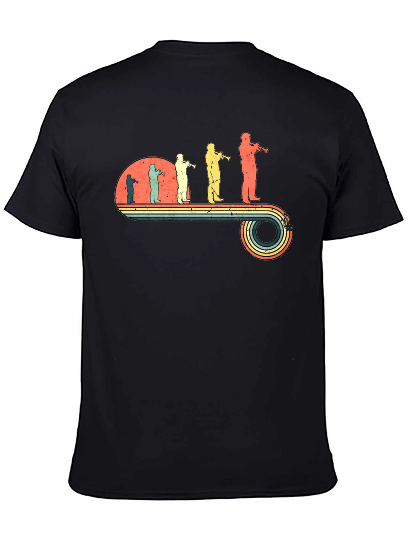 Trumpet Player Retro Evolution Black T-Shirt