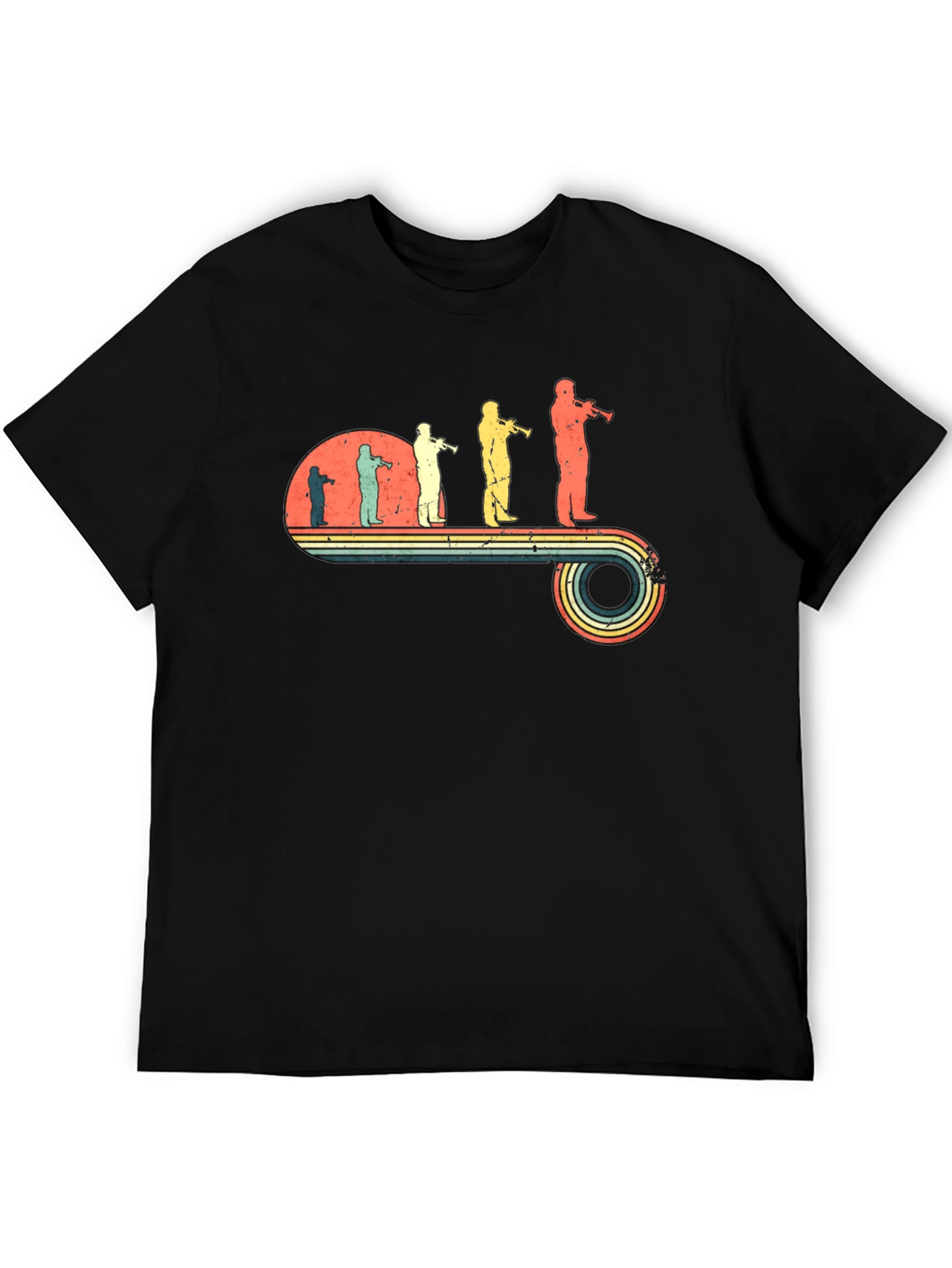 Trumpet Player Retro Evolution Black T-Shirt
