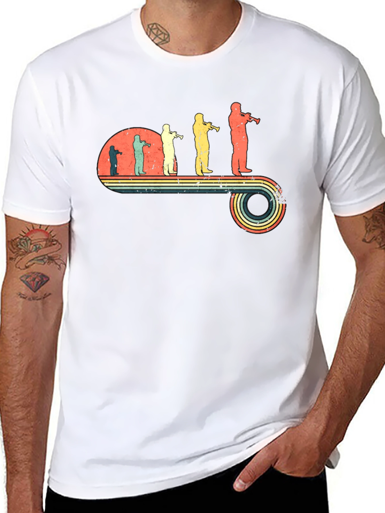 Trumpet Player Retro Evolution Black T-Shirt