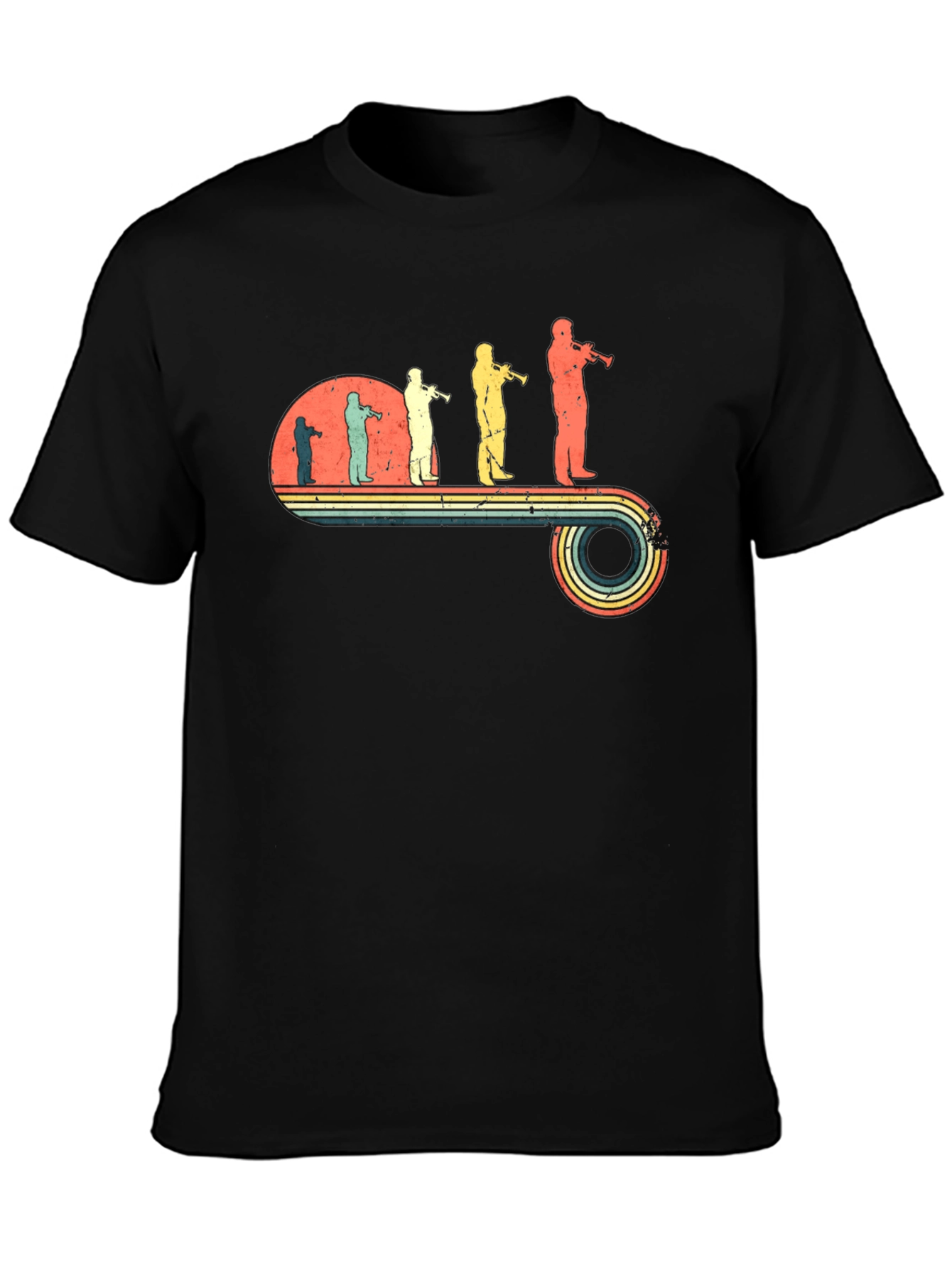 Trumpet Player Retro Evolution Black T-Shirt