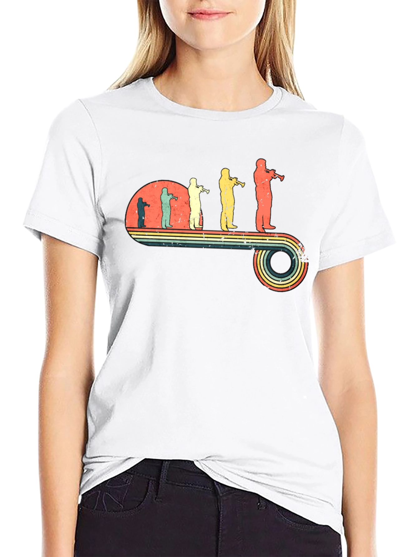 Trumpet Player Retro Evolution Black T-Shirt