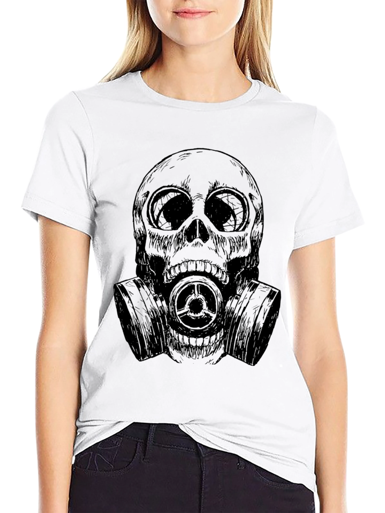 Skull Gas Mask Graphic Tee - Black