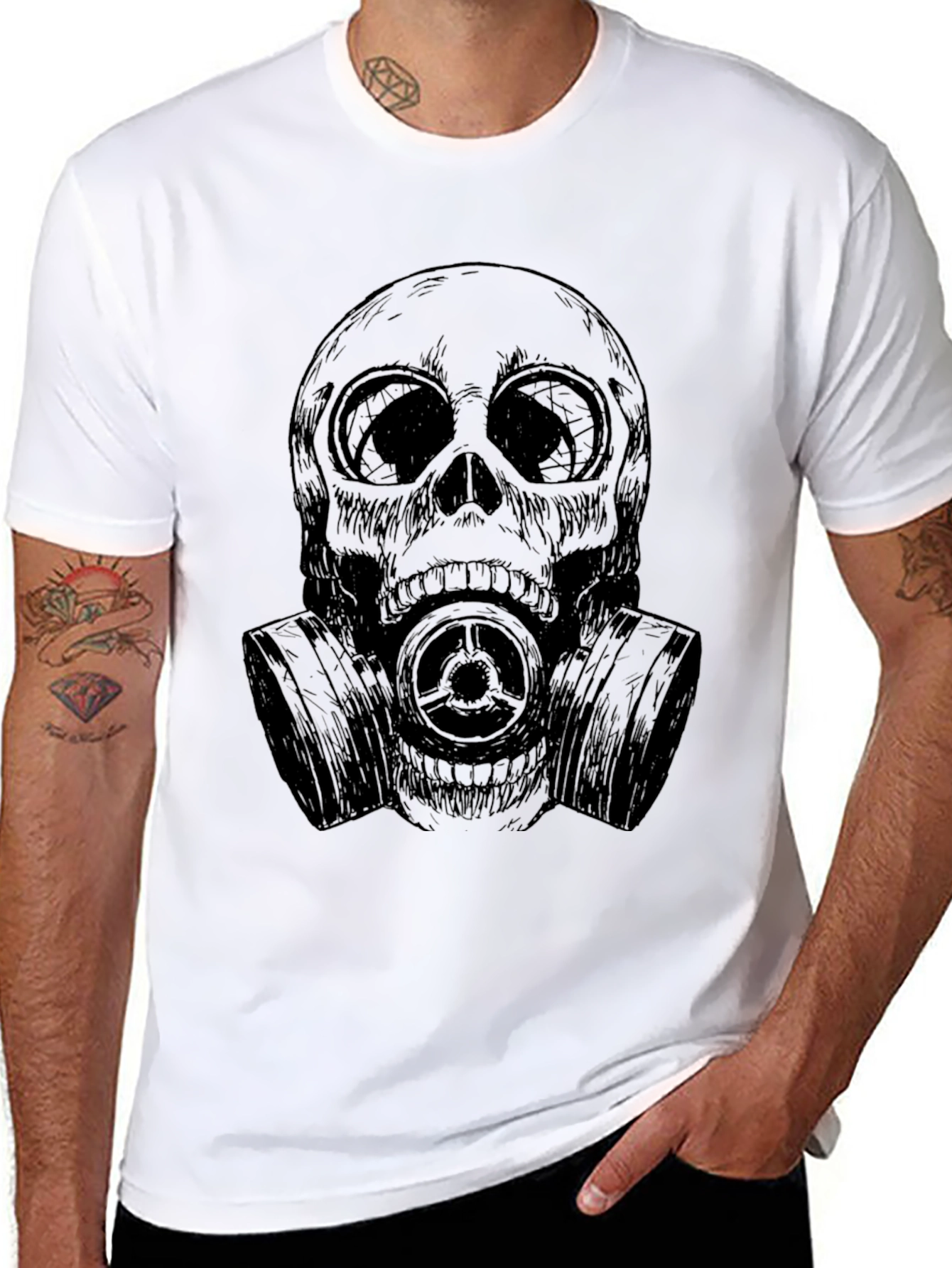 Skull Gas Mask Graphic Tee - Black