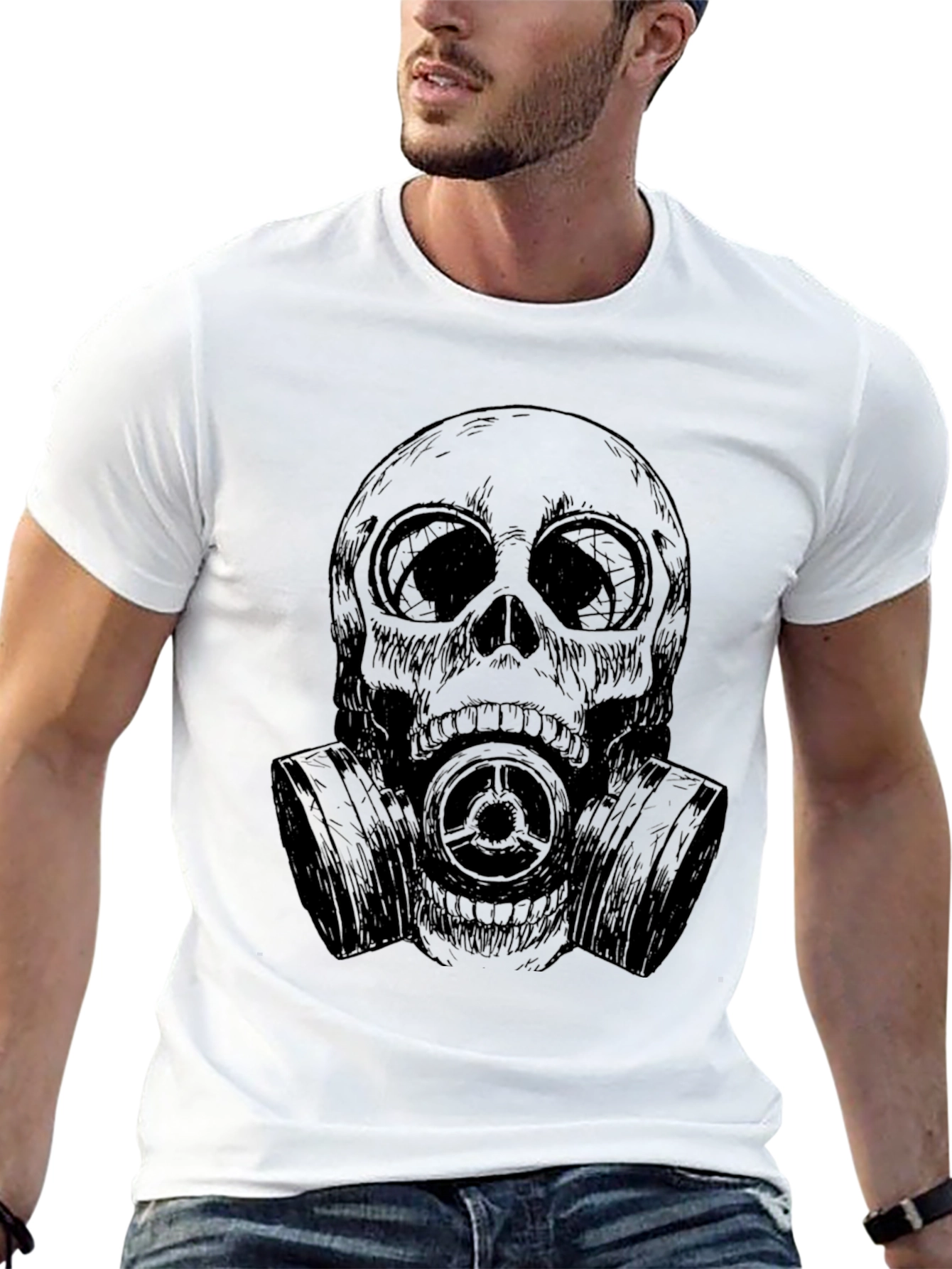 Skull Gas Mask Graphic Tee - Black