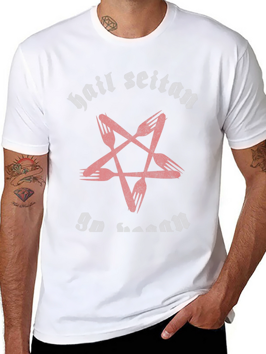 Hail Seitan Vegan T-Shirt - Fork Pentagram Tee