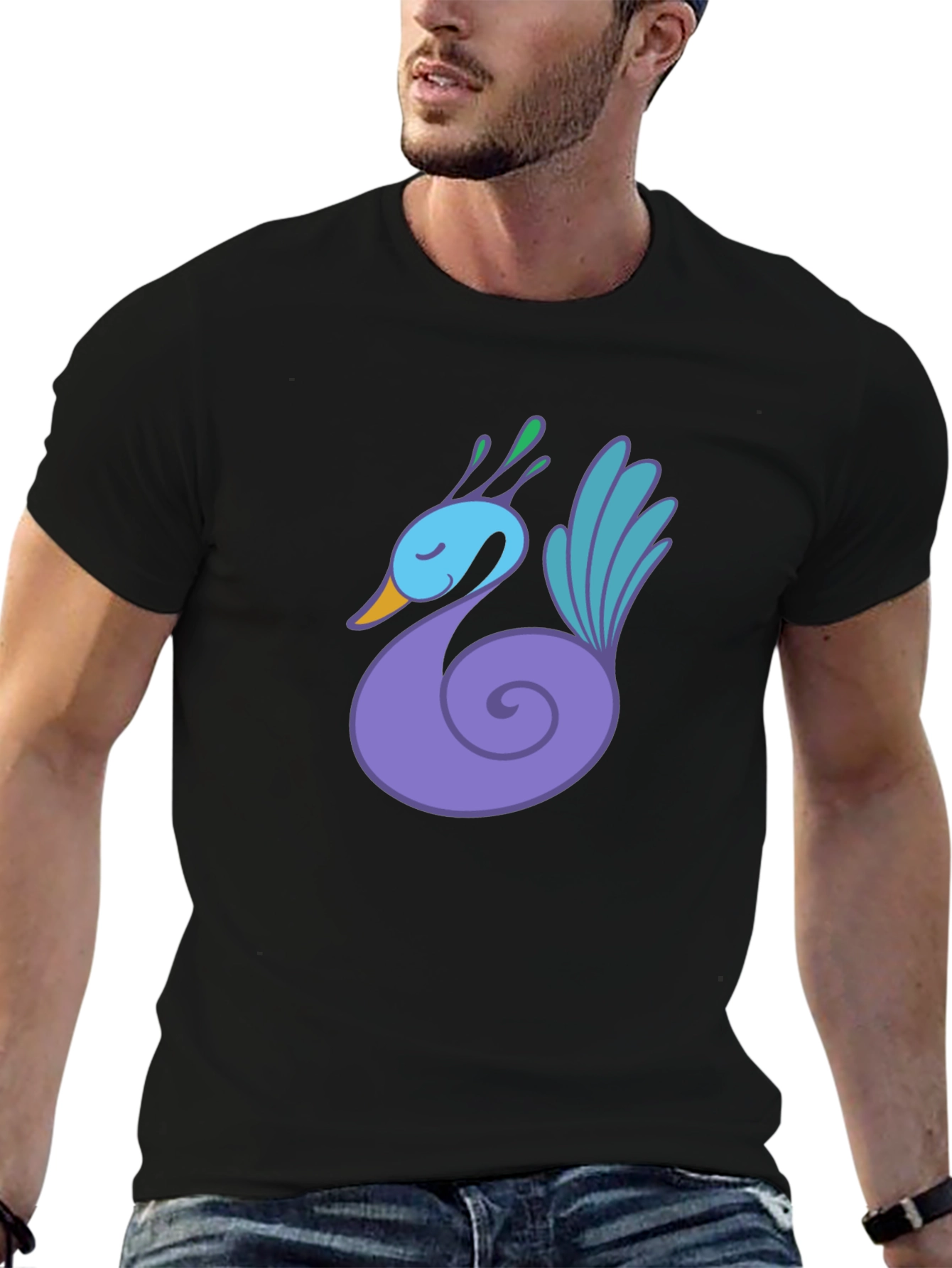 Black T-Shirt with Swan Graphic