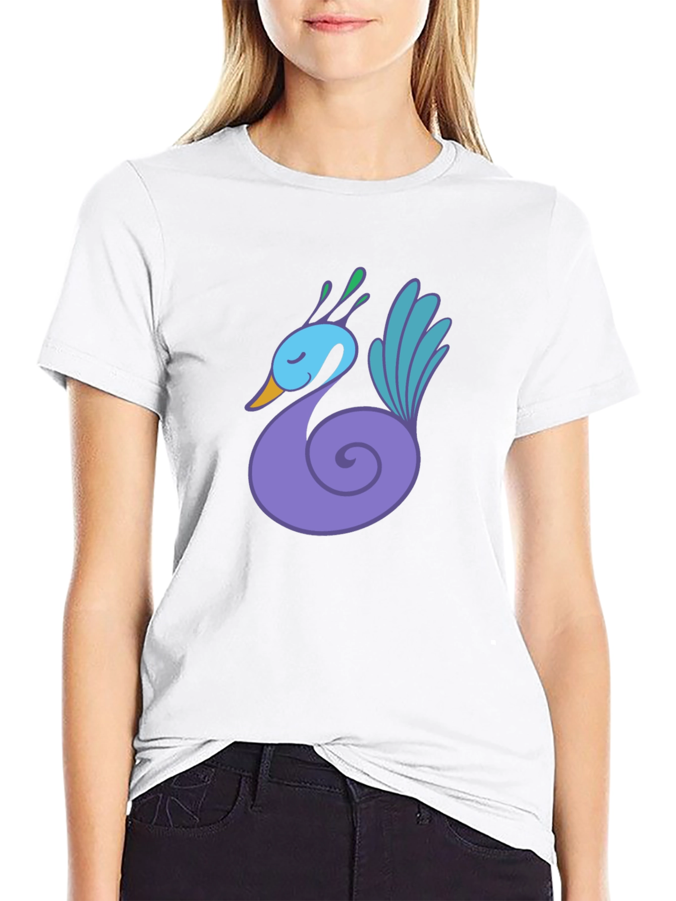 Black T-Shirt with Swan Graphic