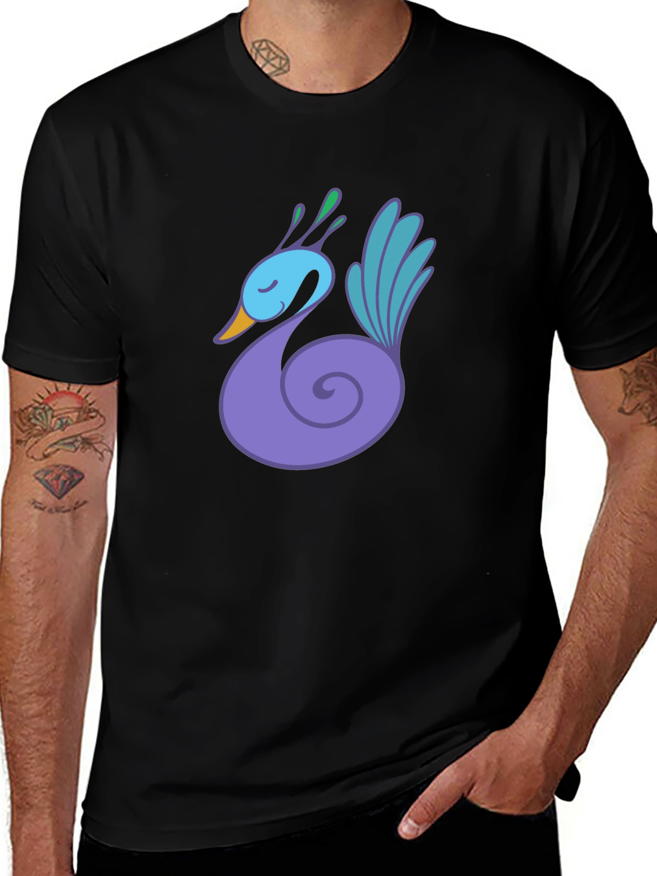Black T-Shirt with Swan Graphic