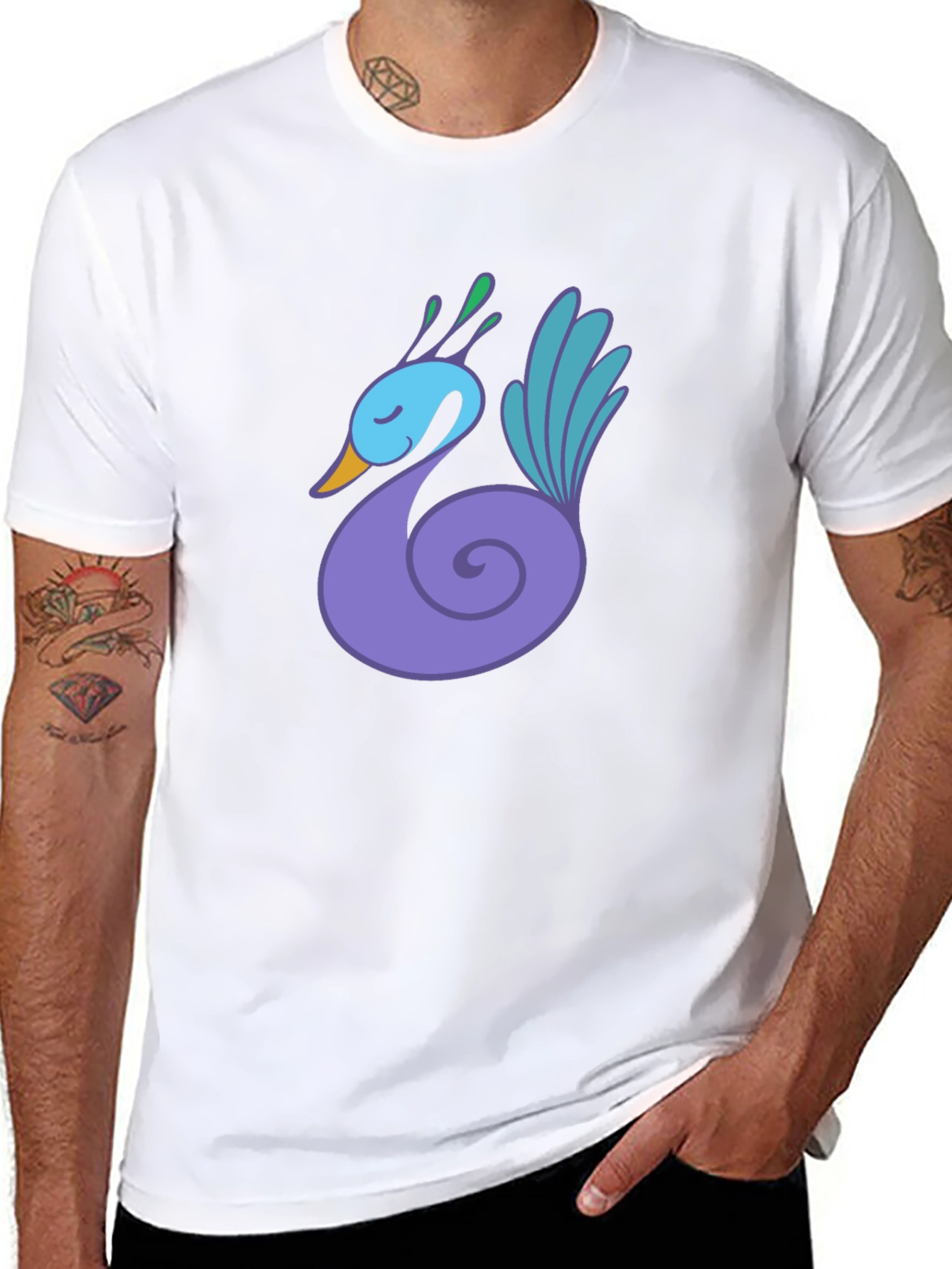 Black T-Shirt with Swan Graphic