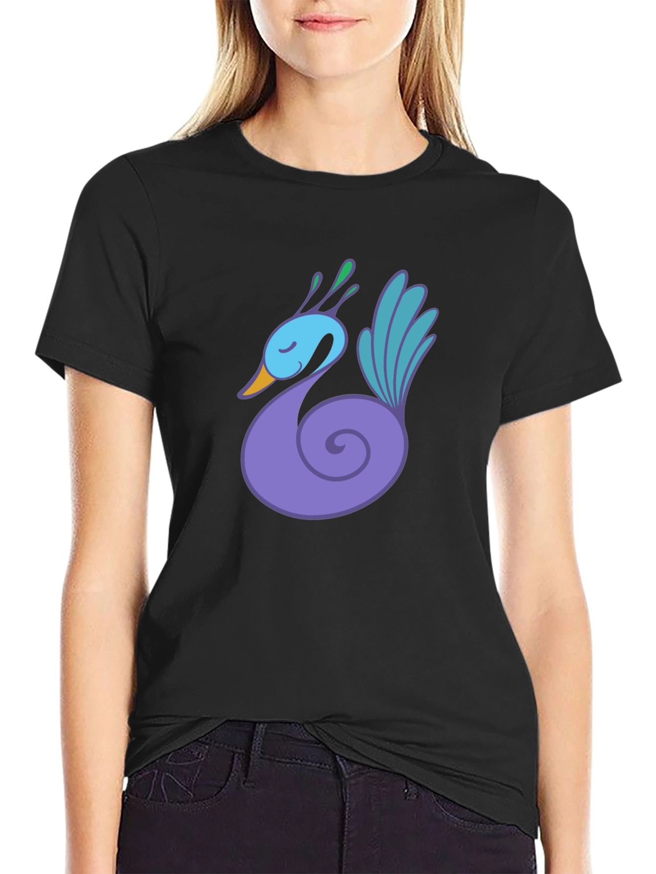 Black T-Shirt with Swan Graphic