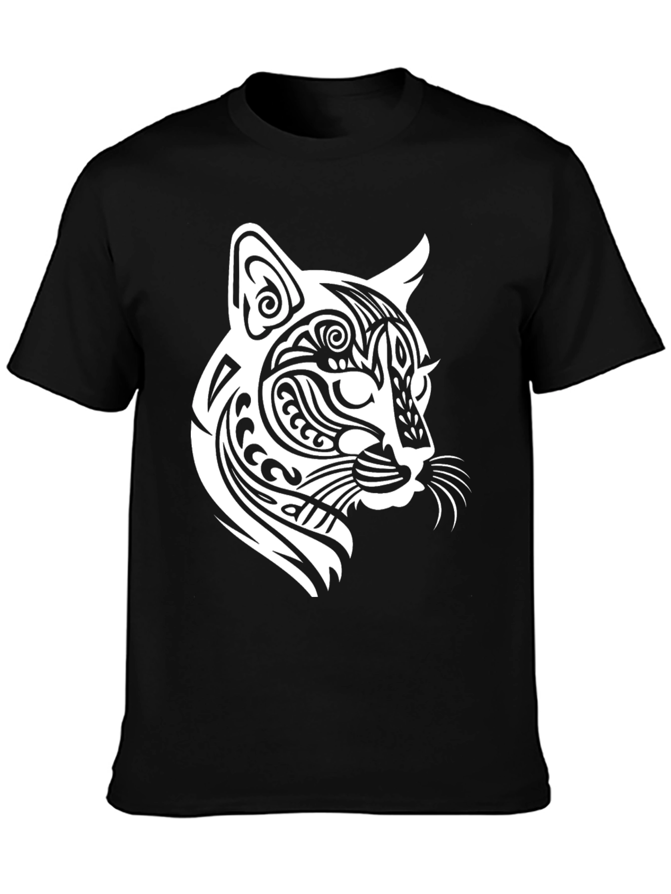 Tribal Cat Graphic T-Shirt - Bold Black Tee