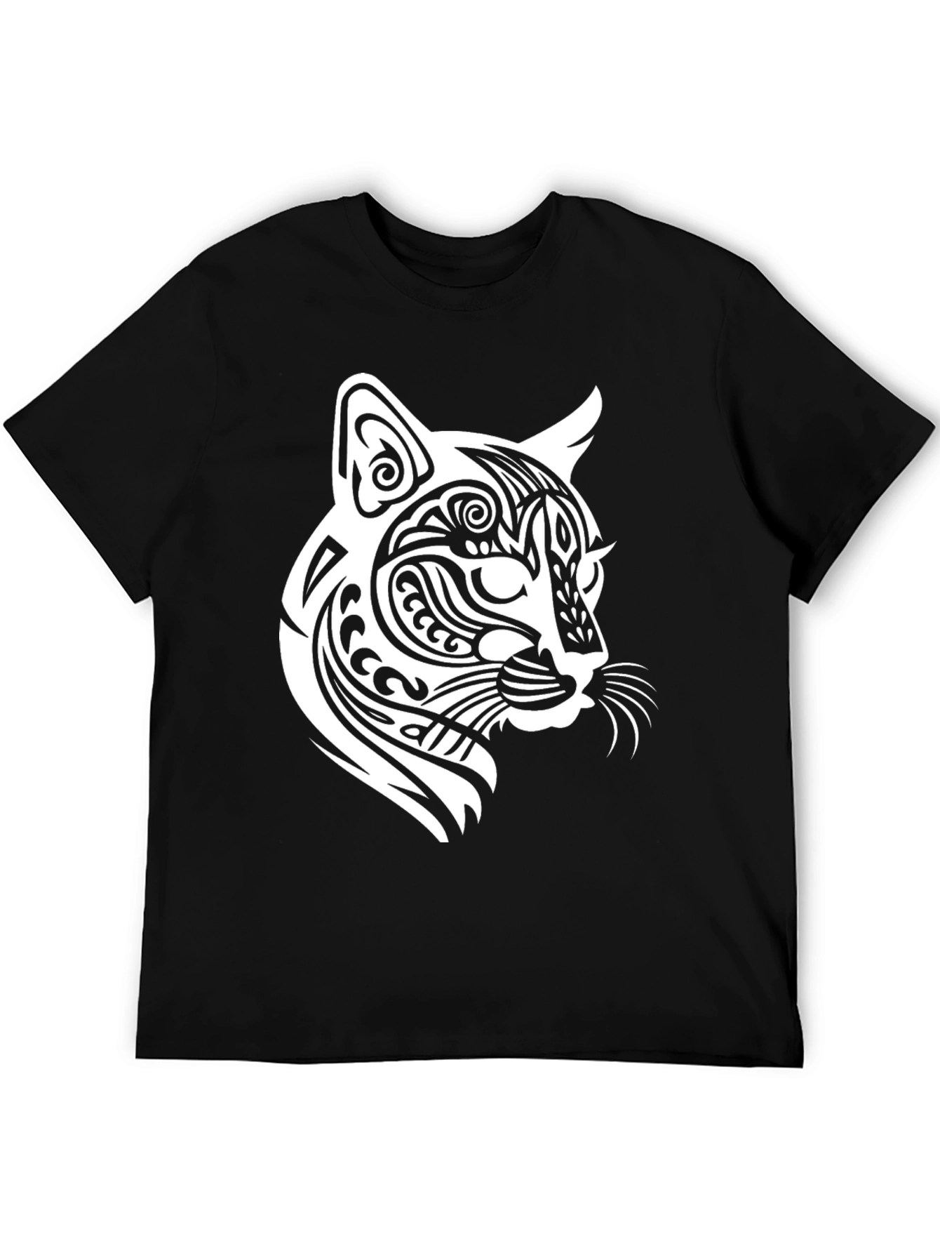 Tribal Cat Graphic T-Shirt - Bold Black Tee