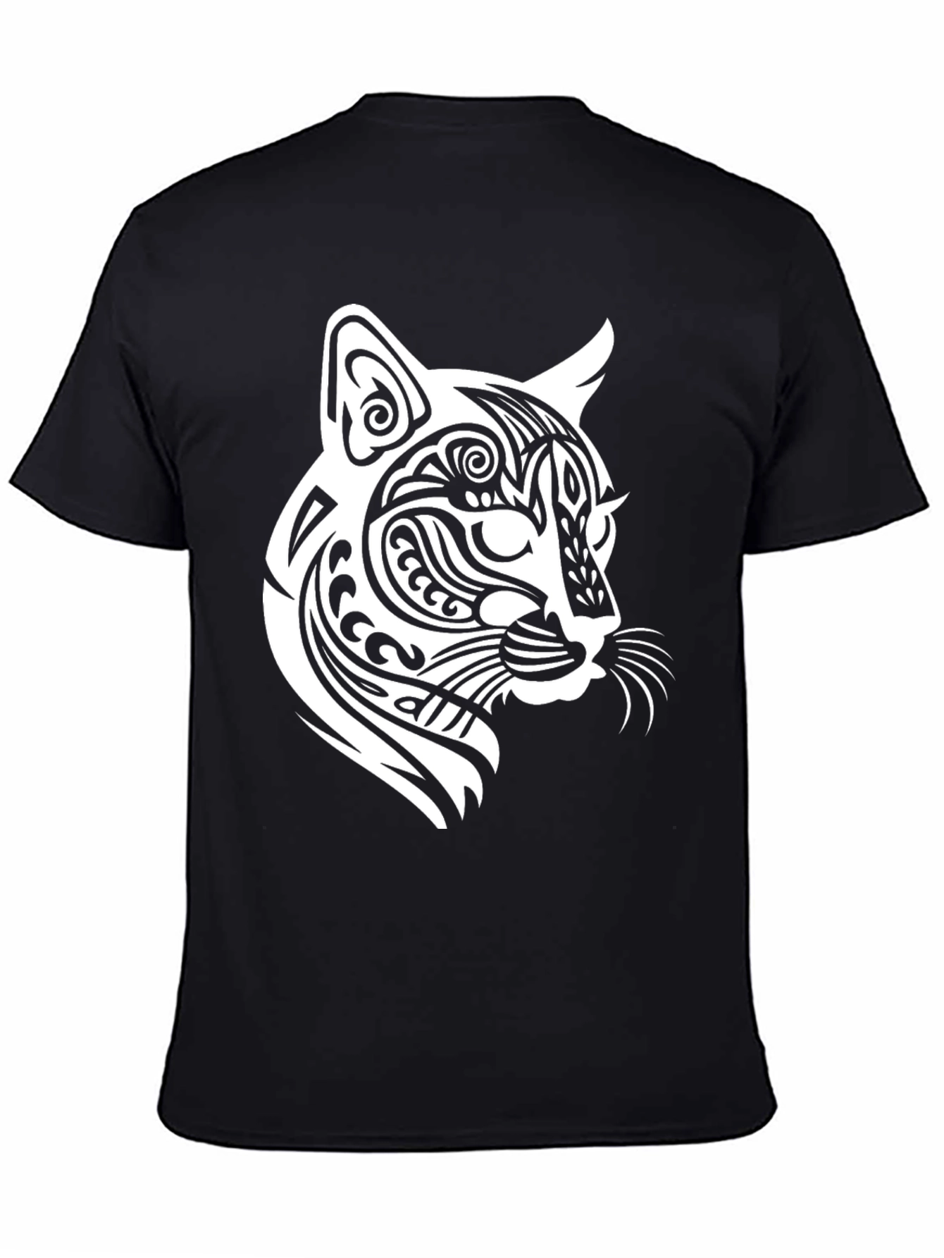 Tribal Cat Graphic T-Shirt - Bold Black Tee