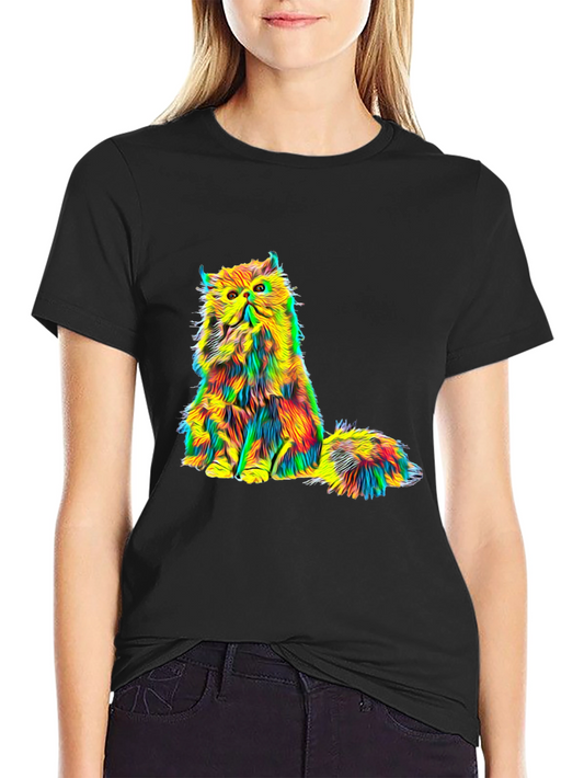 Psychedelic Cat Graphic Tee - Black Unisex T-Shirt