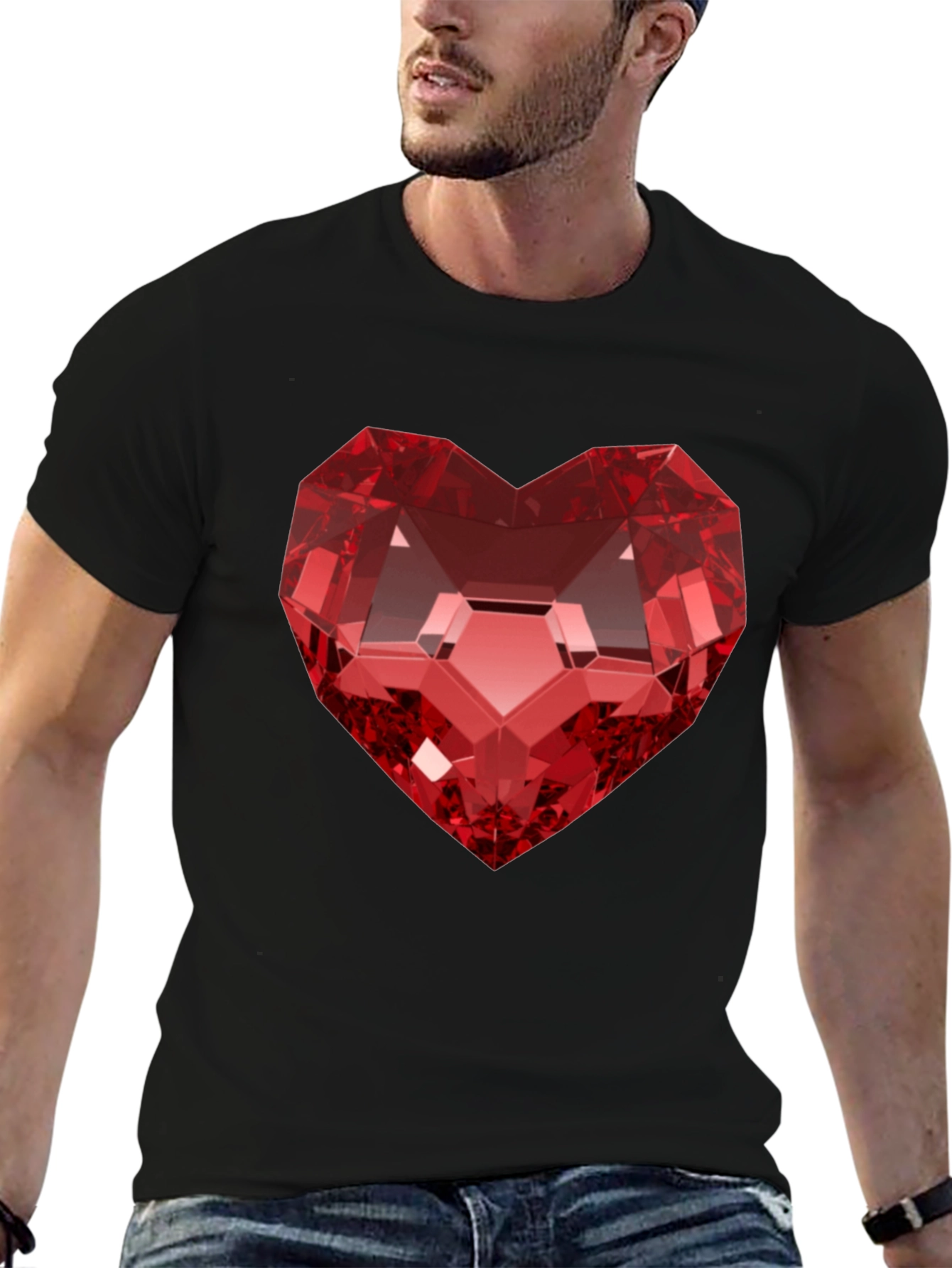 Red Heart Gem Black T-Shirt