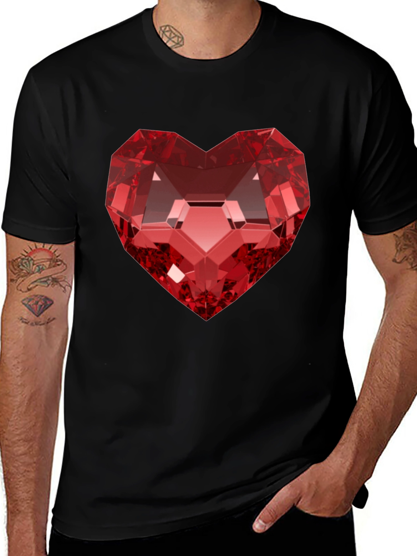 Red Heart Gem Black T-Shirt
